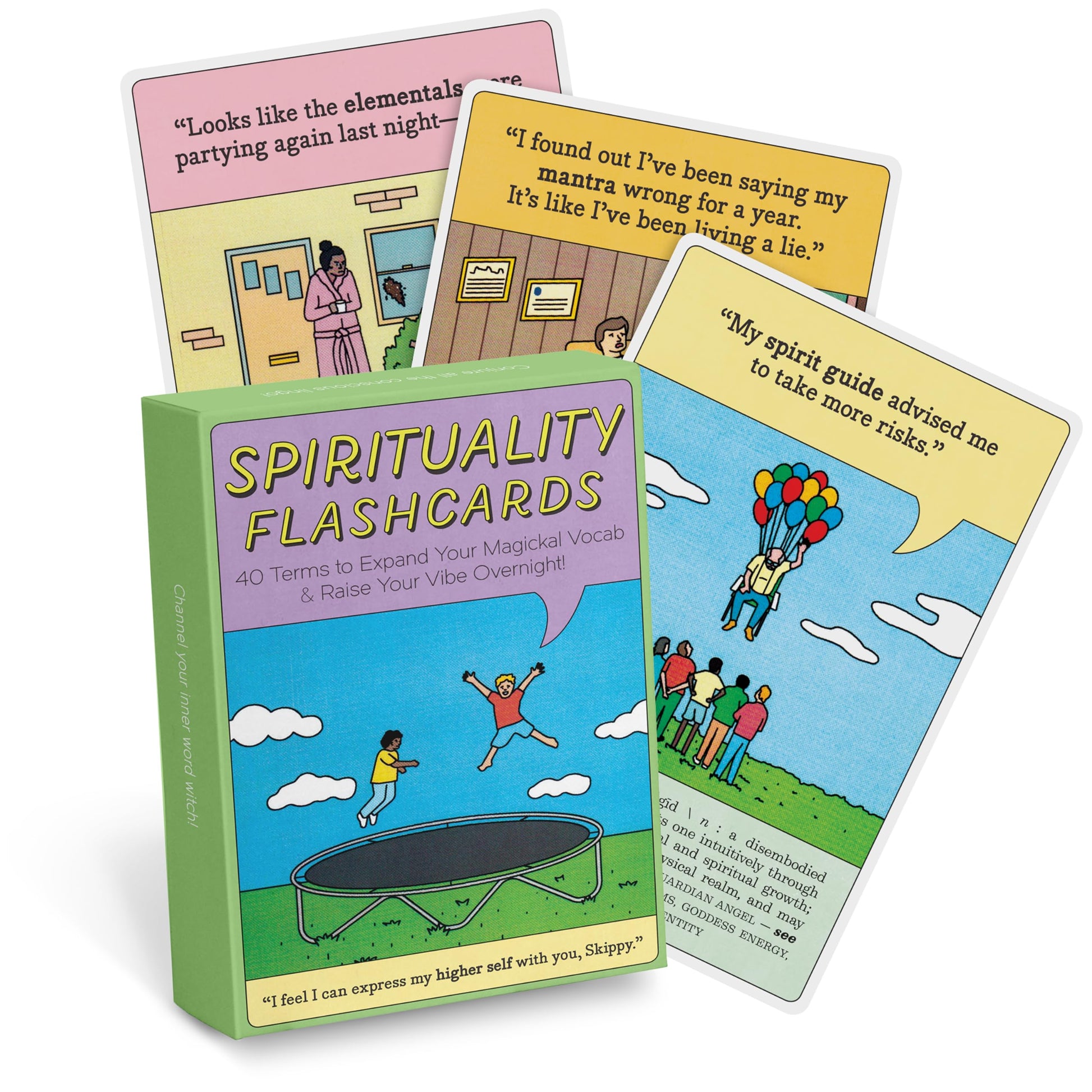 Knock Knock Spirituality Flashcards Deck, 40 Cards of Funny Spiritual Terms in Illustrated Zen Gift Box