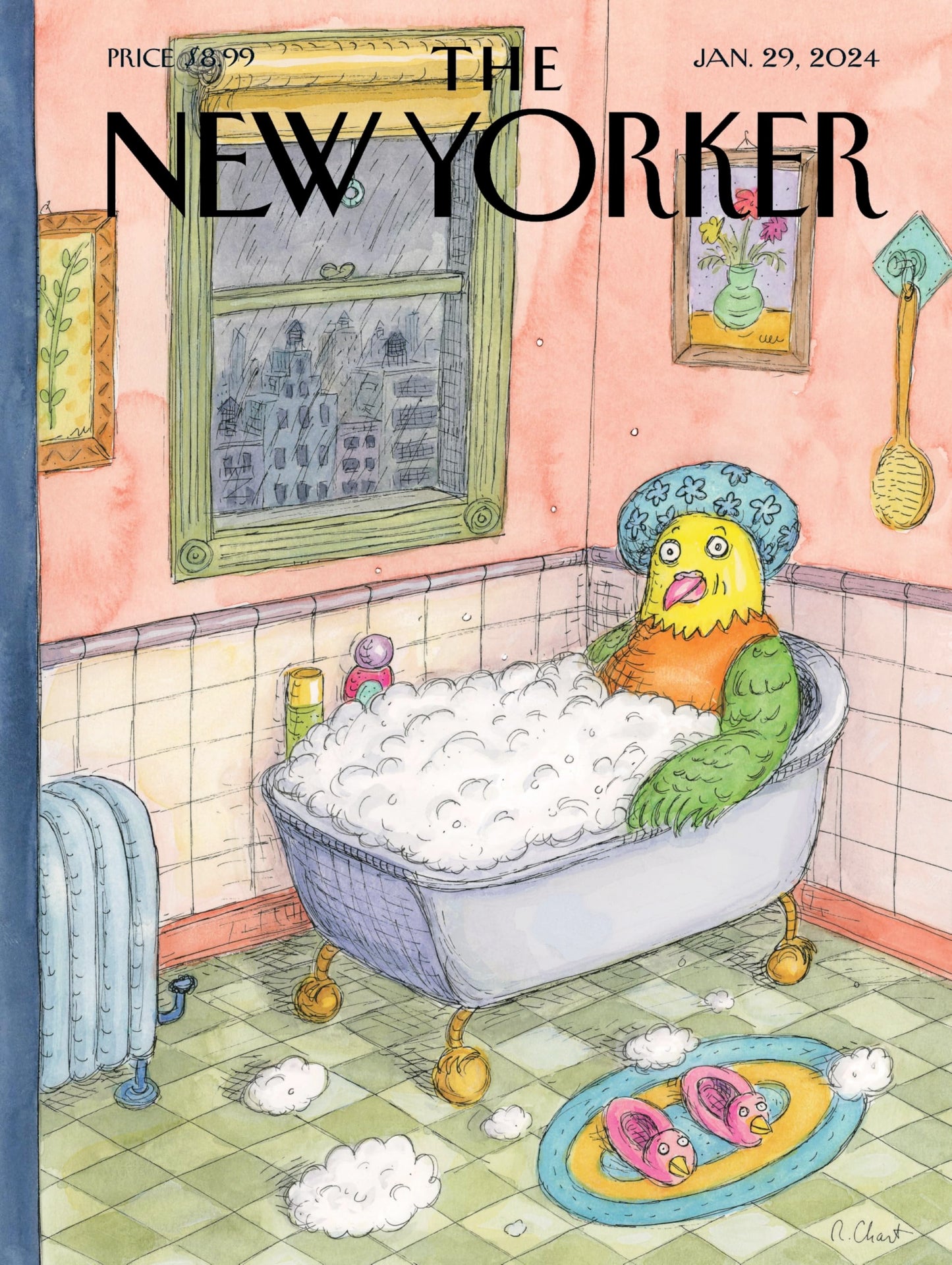 New York Puzzle Company - New Yorker Bird Bath - 500 Piece Jigsaw Puzzle for Adults by Roz Chast