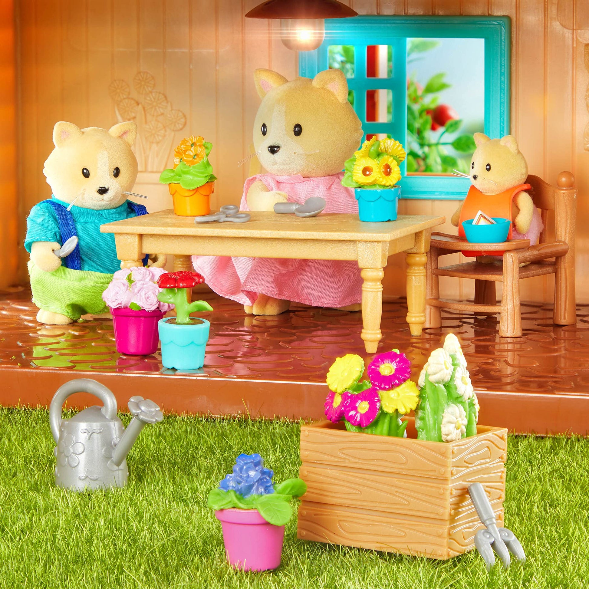Li'l Woodzeez Cat Family Figure Set with Storybook, Whiskerelli, Playsets