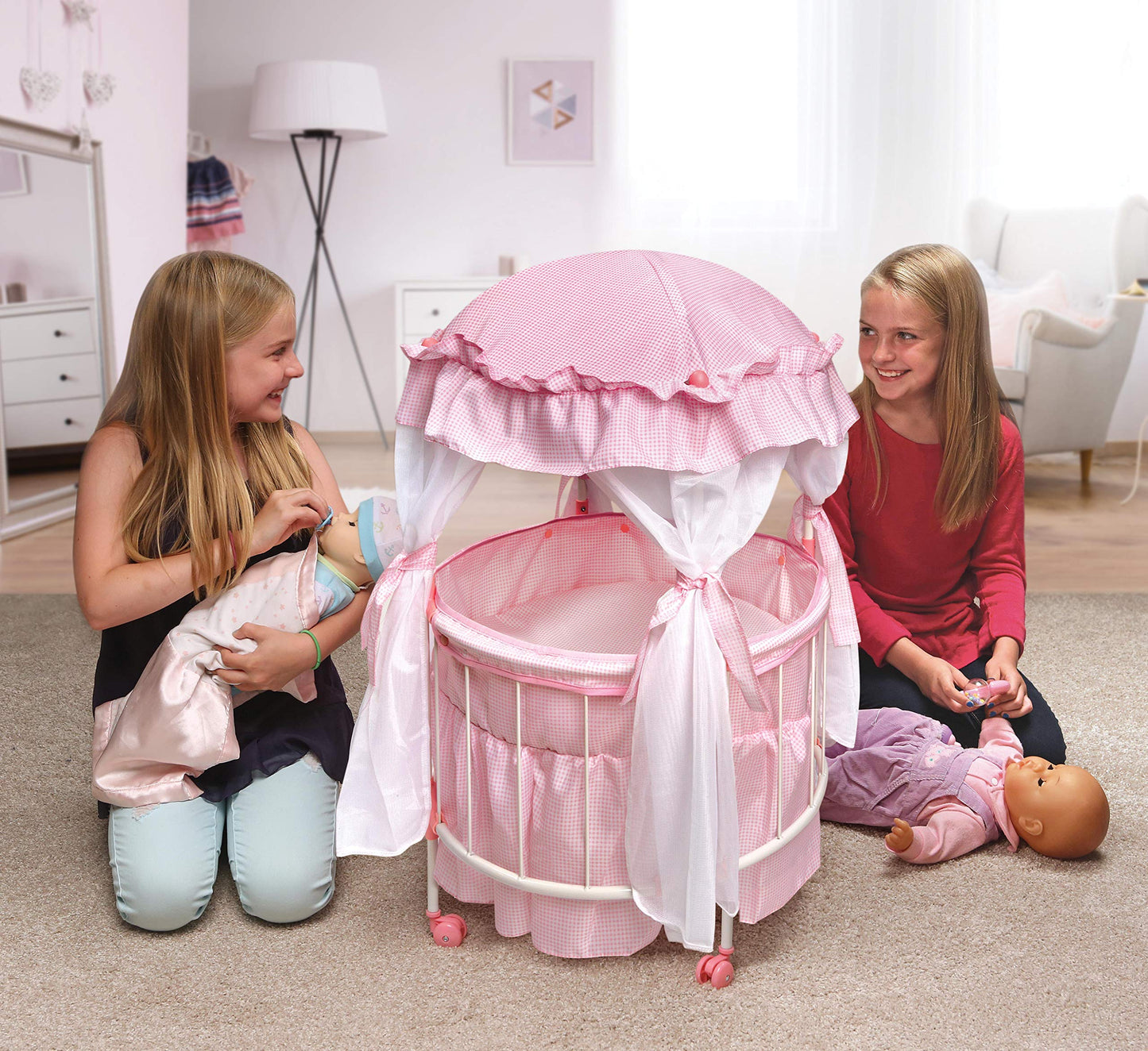 Badger Basket Pavilion Doll Bed for Dolls - Includes Padded Mat - Durable, Stylish Toy Furniture with Canopy for Pretend Play & Décor for Kids Ages 3+