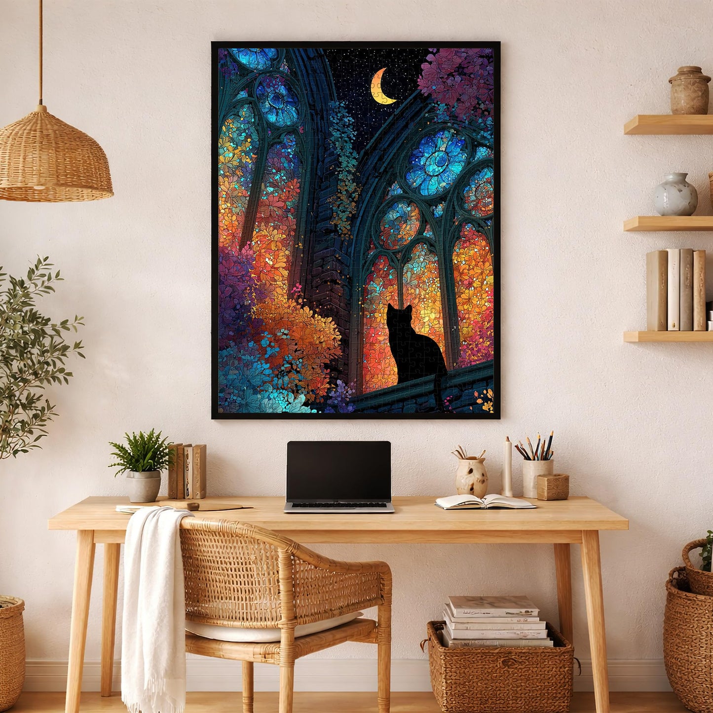 Moon Night Fantasy Puzzle 1000 Pieces for Adults, Stained Glass Art