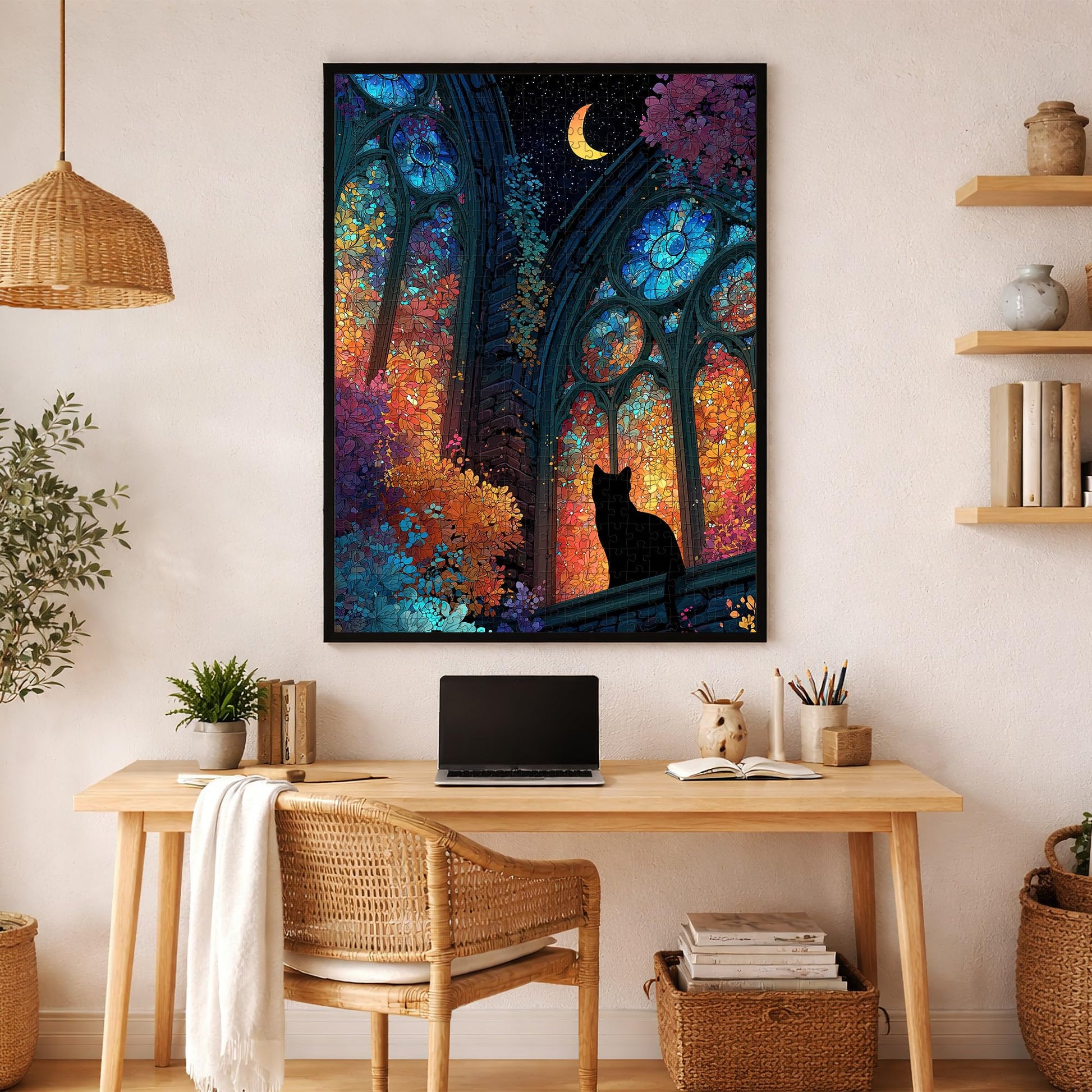 Moon Night Fantasy Puzzle 1000 Pieces for Adults, Stained Glass Art