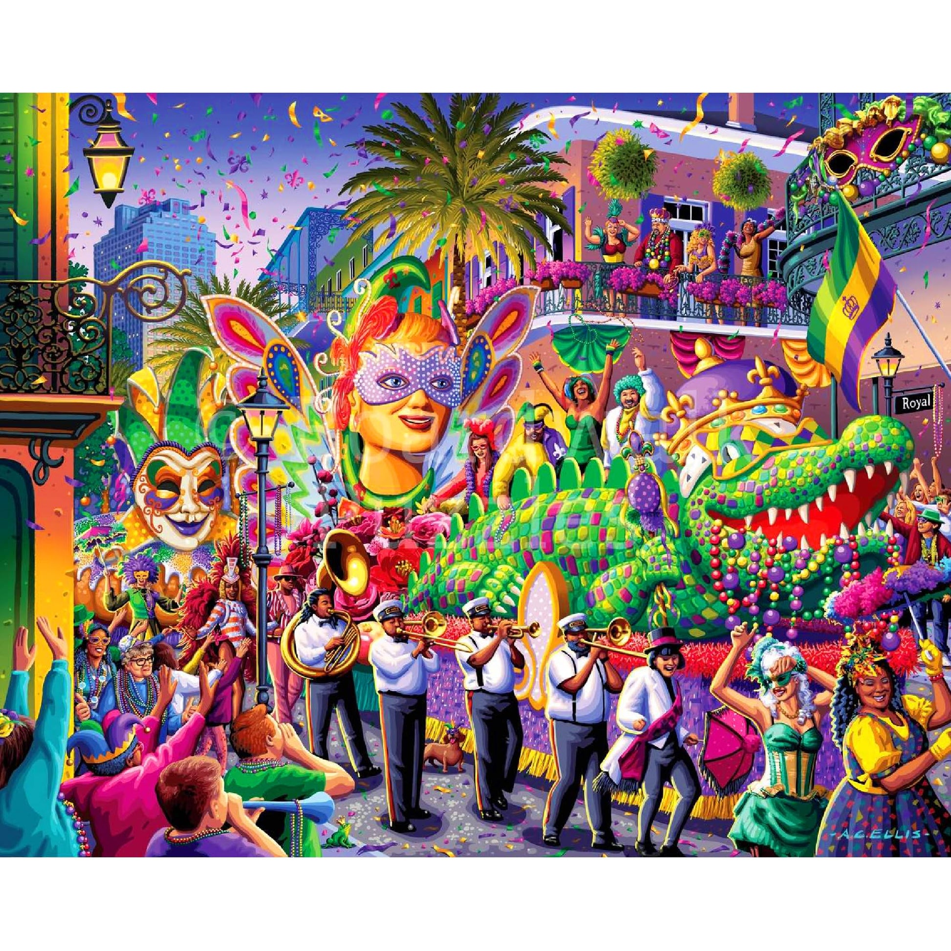 Boardwalk New Orleans Mardi Gras 210 Piece Personal Puzzle, Jigsaw Puzzles with Premium Box, Louisiana Gifts for Adults, 6"x8"