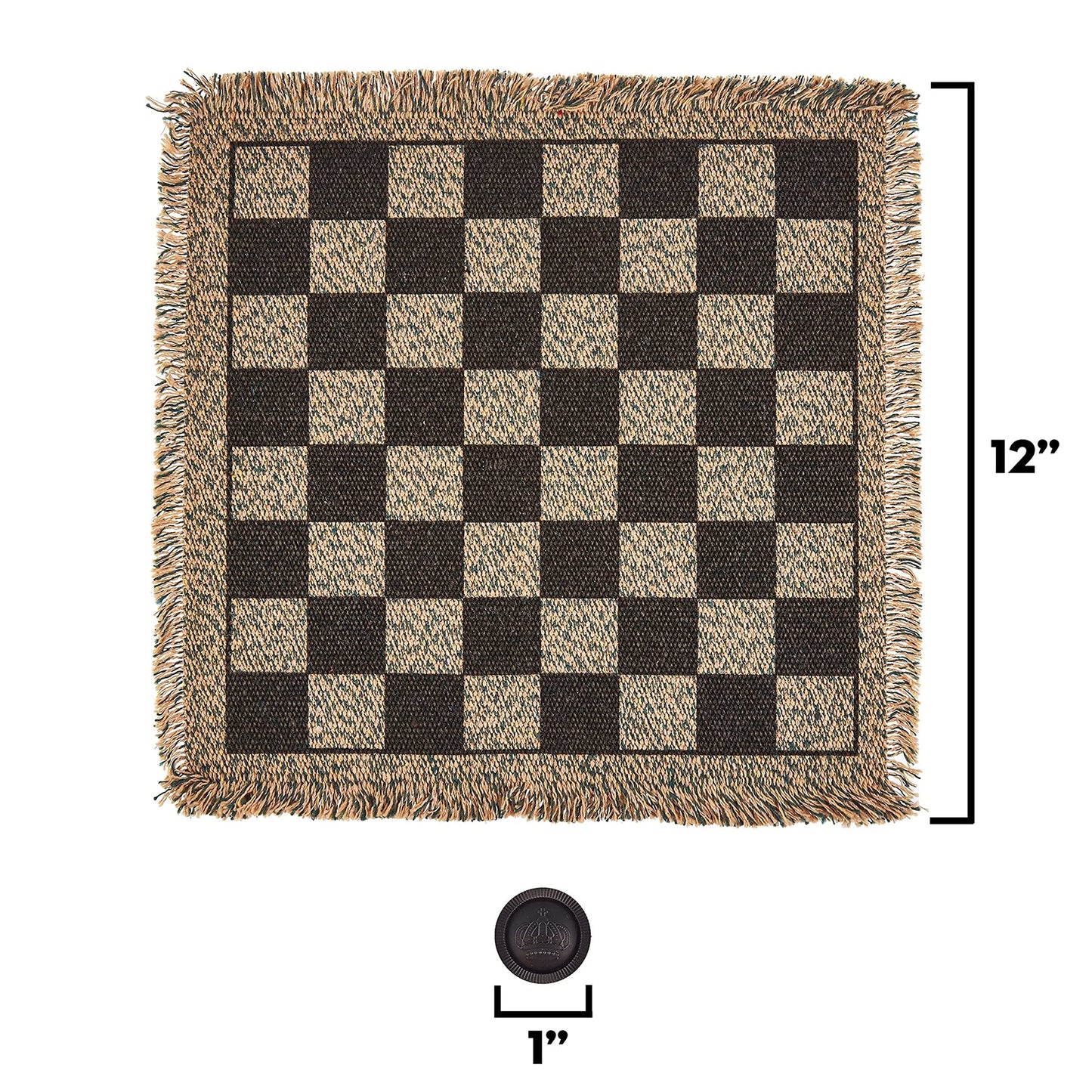 3-in-1 Mini Checkers Rug + Classic & Mega Tic Tac Toe - Portable Compact 12" x 12" Reversible Checkerboard Rug - Travel, Parties, Games on The Go