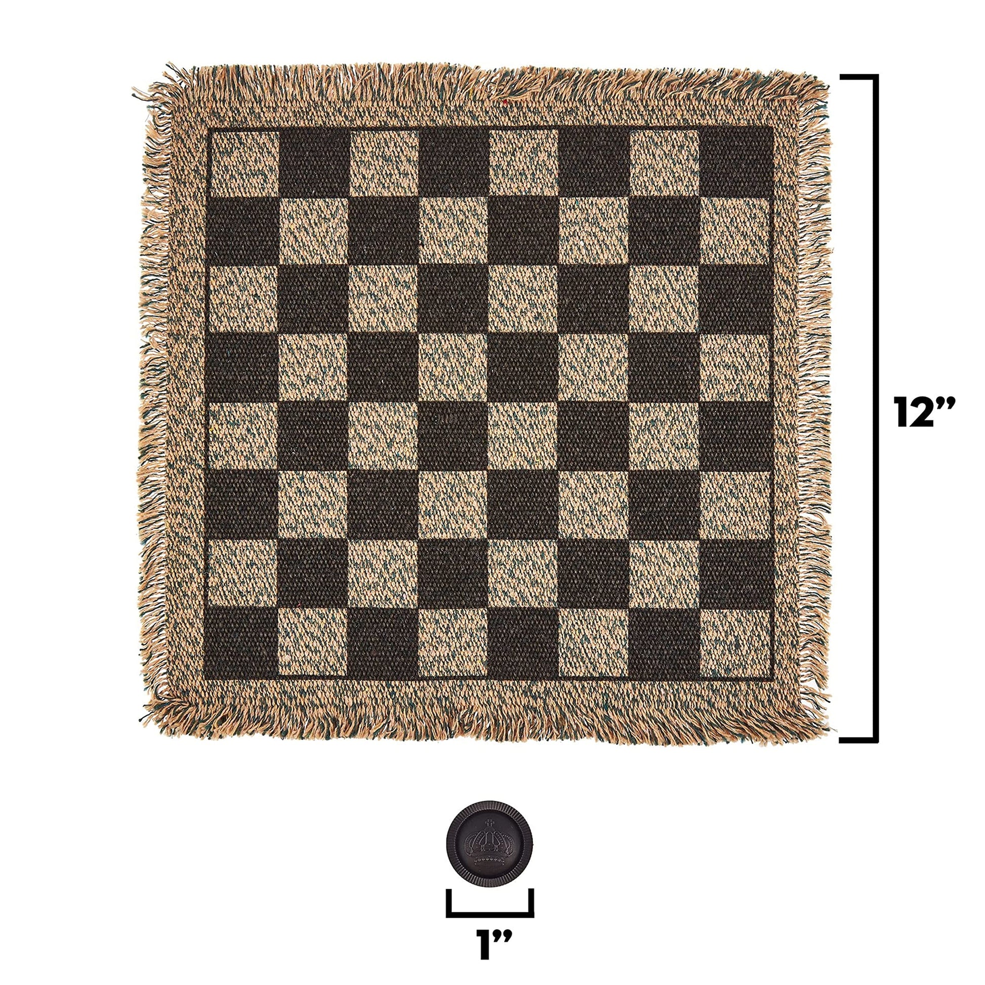 3-in-1 Mini Checkers Rug + Classic & Mega Tic Tac Toe - Portable Compact 12" x 12" Reversible Checkerboard Rug - Travel, Parties, Games on The Go