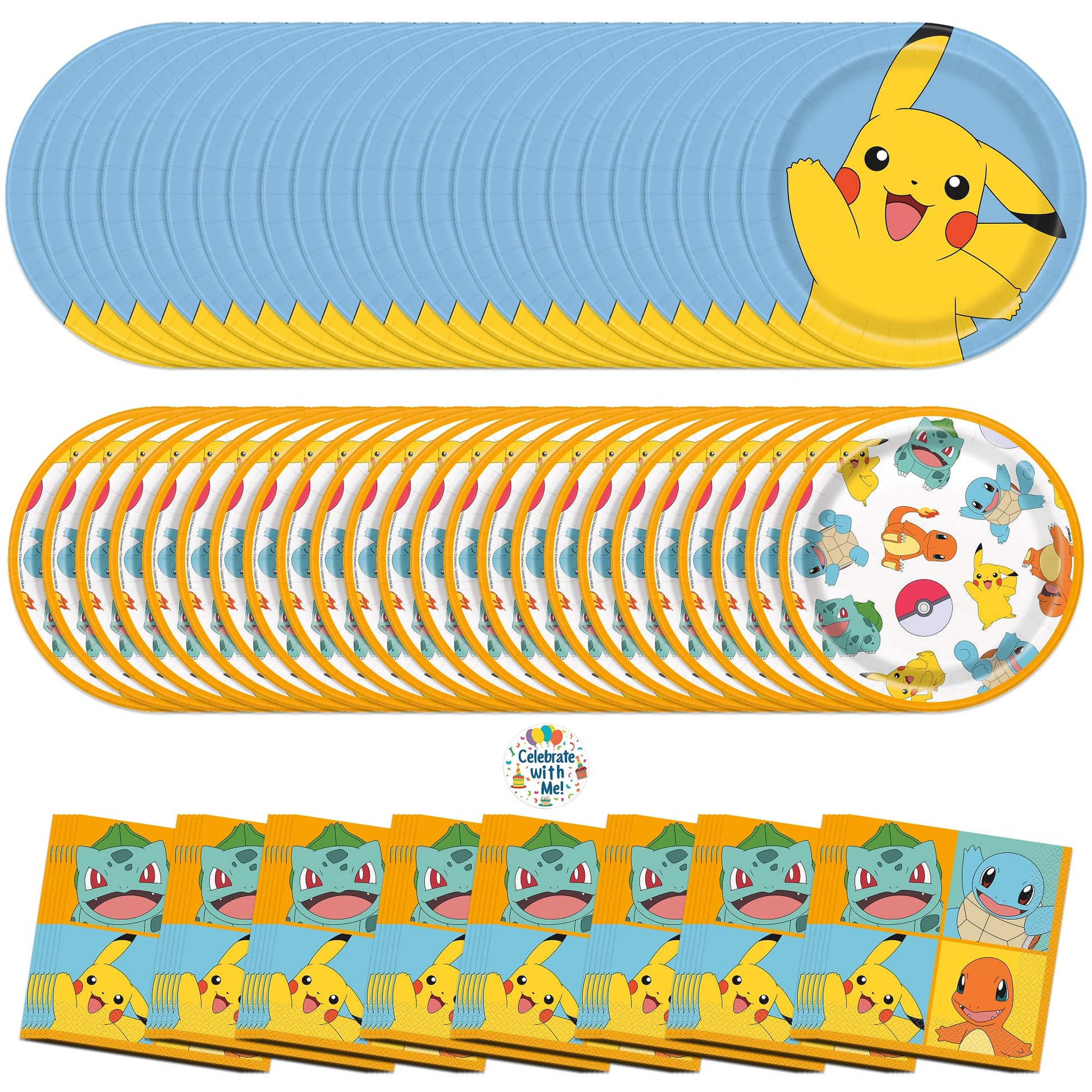 Unique Pokémon Party Supplies | Tableware Mega Party Set | Serves 24 | Officially Licensed | Plates, Napkins | Birthday Party Set For Kids, Boys