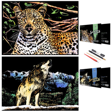 Scratch Rainbow Painting Art Paper,Scratch & Sketch Art for Adults,Animal Series Creative DIY Gifts&Arts Craft Kits with 4