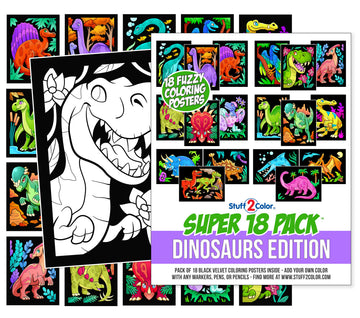 Super Pack of 18 Fuzzy Velvet Coloring Posters (Dinosaurs Edition) - Arts & Crafts for Boys and Girls - Great for After School, Travel, Quiet Time