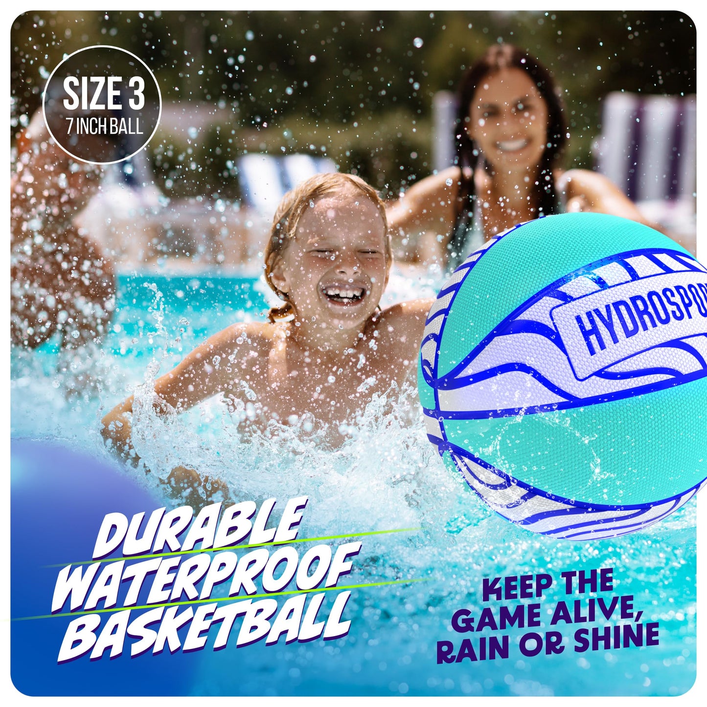 Pool Basketball (Size 3) - Pool Toys for Kids, Teens, & Adults - Water Basketball for Pools Party - Waterproof Swimming Balls - Water Toys for Kids