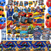 121 Pcs Monster Truck Birthday Party Supplies,Included Banner,Backdrop,Tablecloth,Plates,Balloon,Racing Car Tableware Set for Boy Truck Party