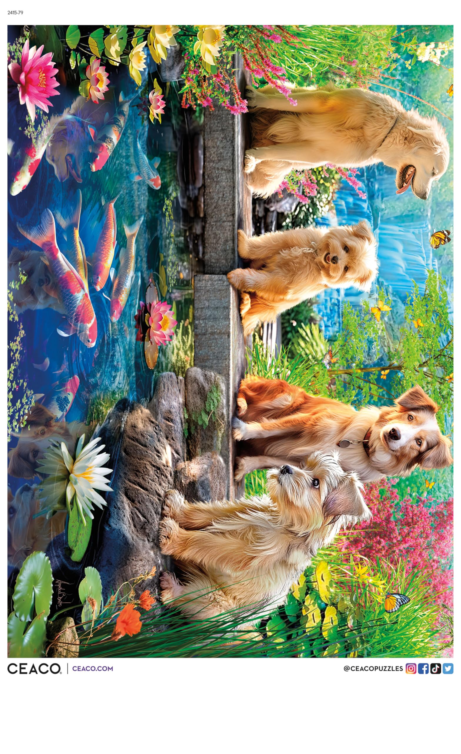 Ceaco - Doggies at the Koi Pond - 500 Piece Jigsaw Puzzle for Adults