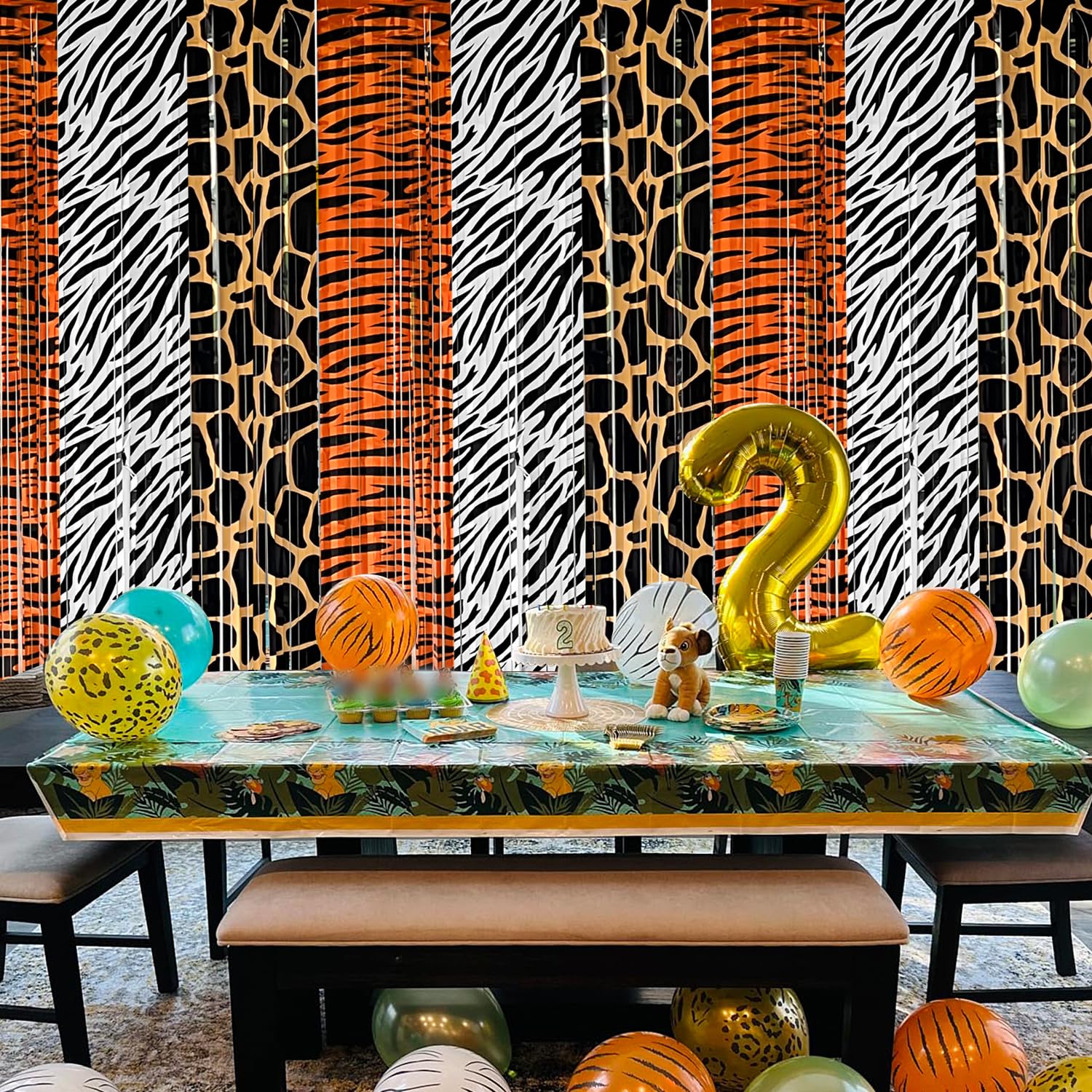 Safari Animal Party Decorations, 2 Pcs Party Animals Birthday Backdrops Tinsel Foil Curtain Streamers for Wild Jungle Animals Baby Shower Birthday