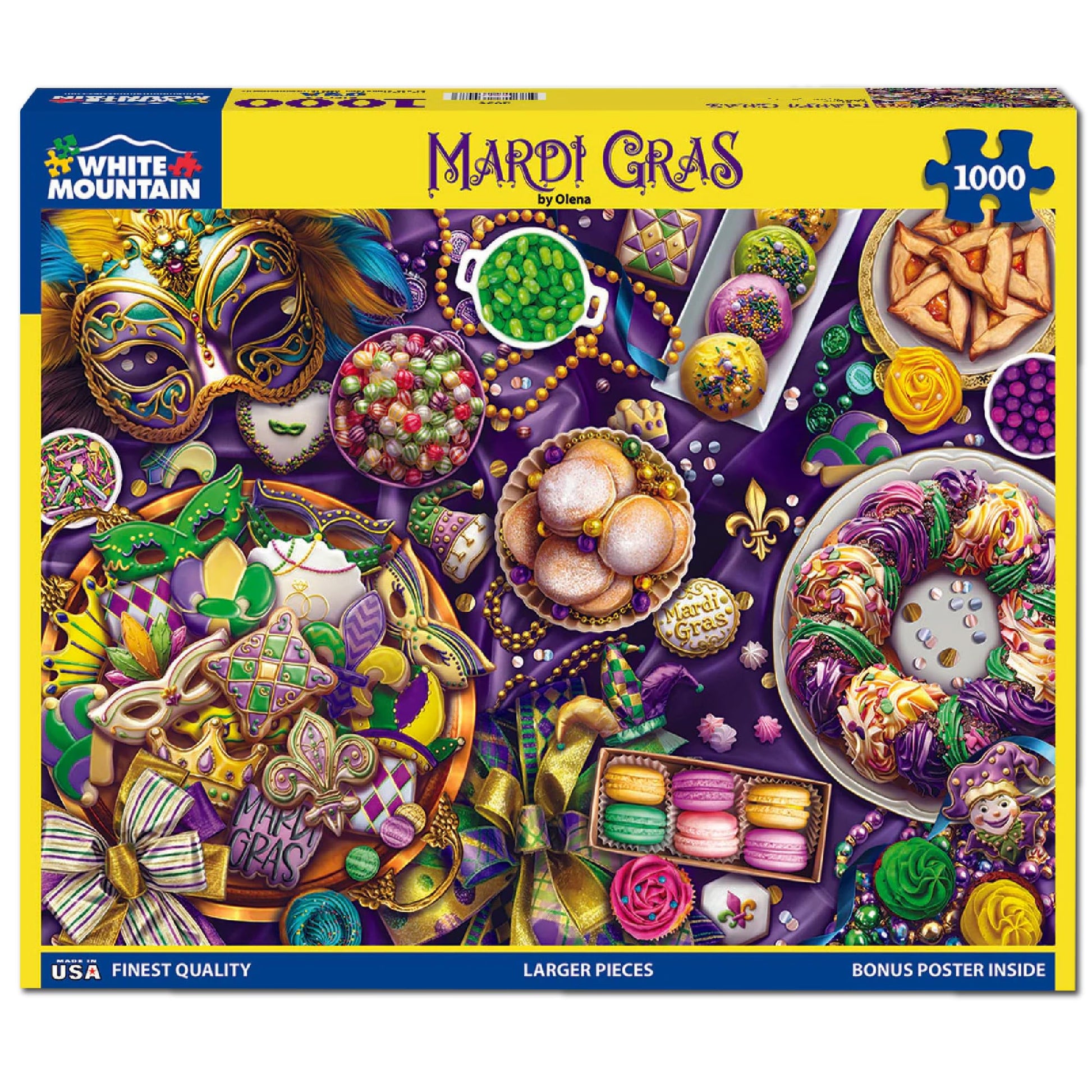 White Mountain 1000 Piece Jigsaw Puzzle Colorful Party Food, Mardi Gras