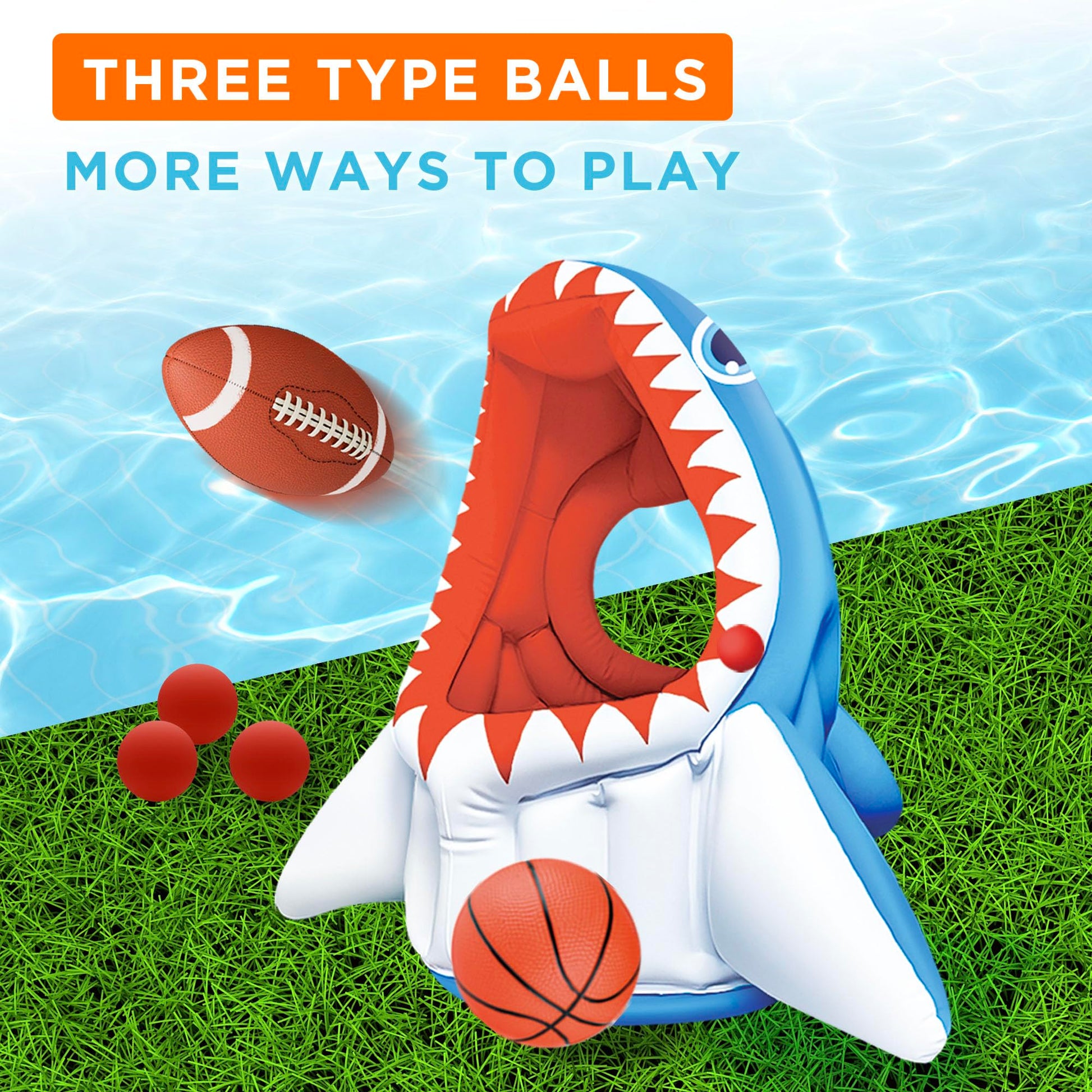 iPlay, iLearn Kids Shark Pool Toy, 3-in-1 Inflatable Floating Pool Game