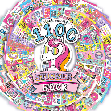 Just My Style 1100 Vinyl Sticker Book, Sparkly Spiral Bound Book With Positivity Quotes, Tie Dye Stickers, Sweet Treats & More, Great For Back