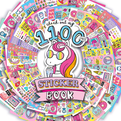 Just My Style 1100 Vinyl Sticker Book, Sparkly Spiral Bound Book With Positivity Quotes, Tie Dye Stickers, Sweet Treats & More, Great For Back