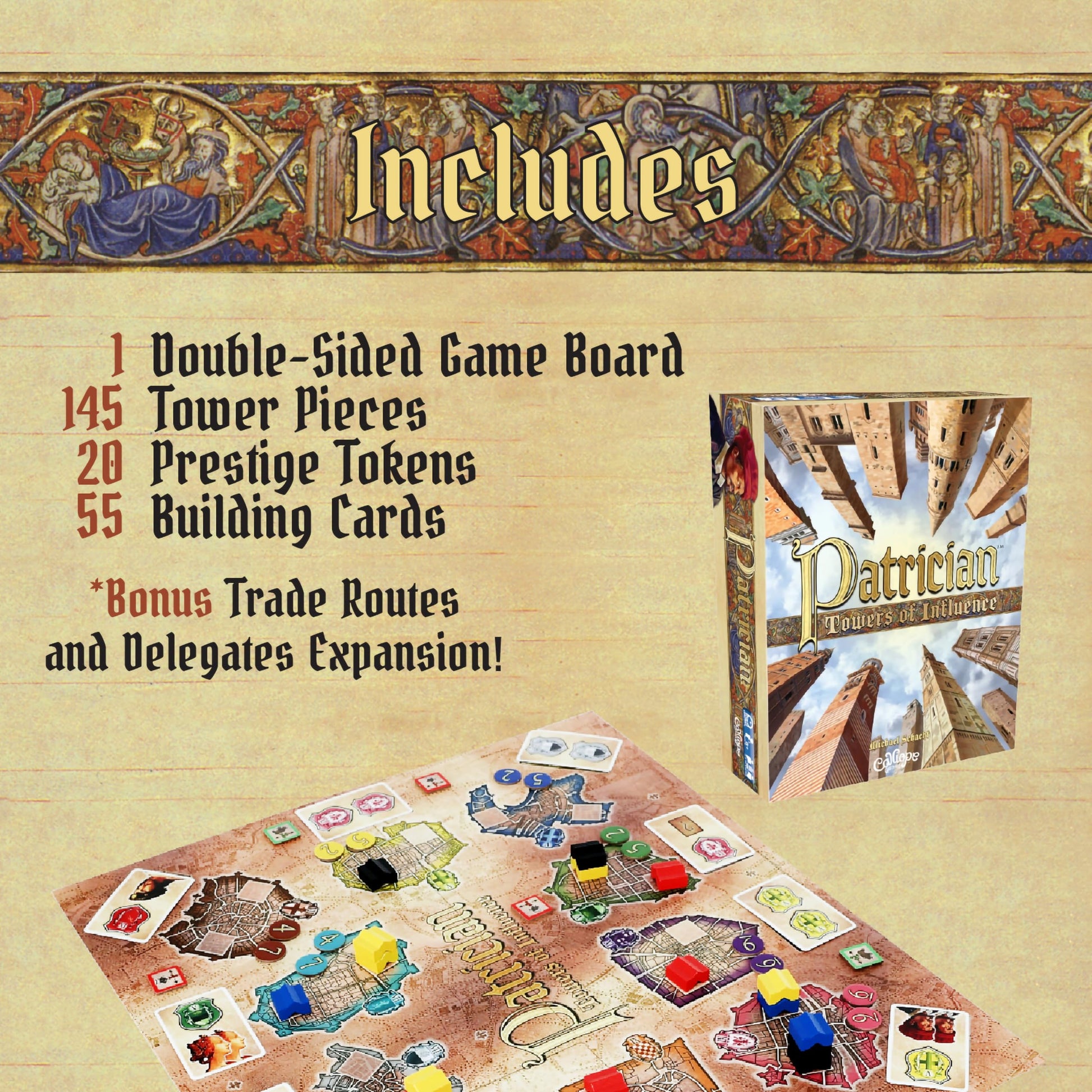 Patrician Towers of Influence - Medieval Area Control Tower Building Strategy Board Game for Family Game Night Gateway Board Game for Kids, Teens,