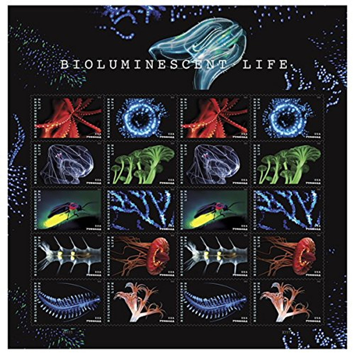 Bioluminescent Life (Sheet of 20) First-Class Mail Postage Stamps 2018 Scott #5264-5273