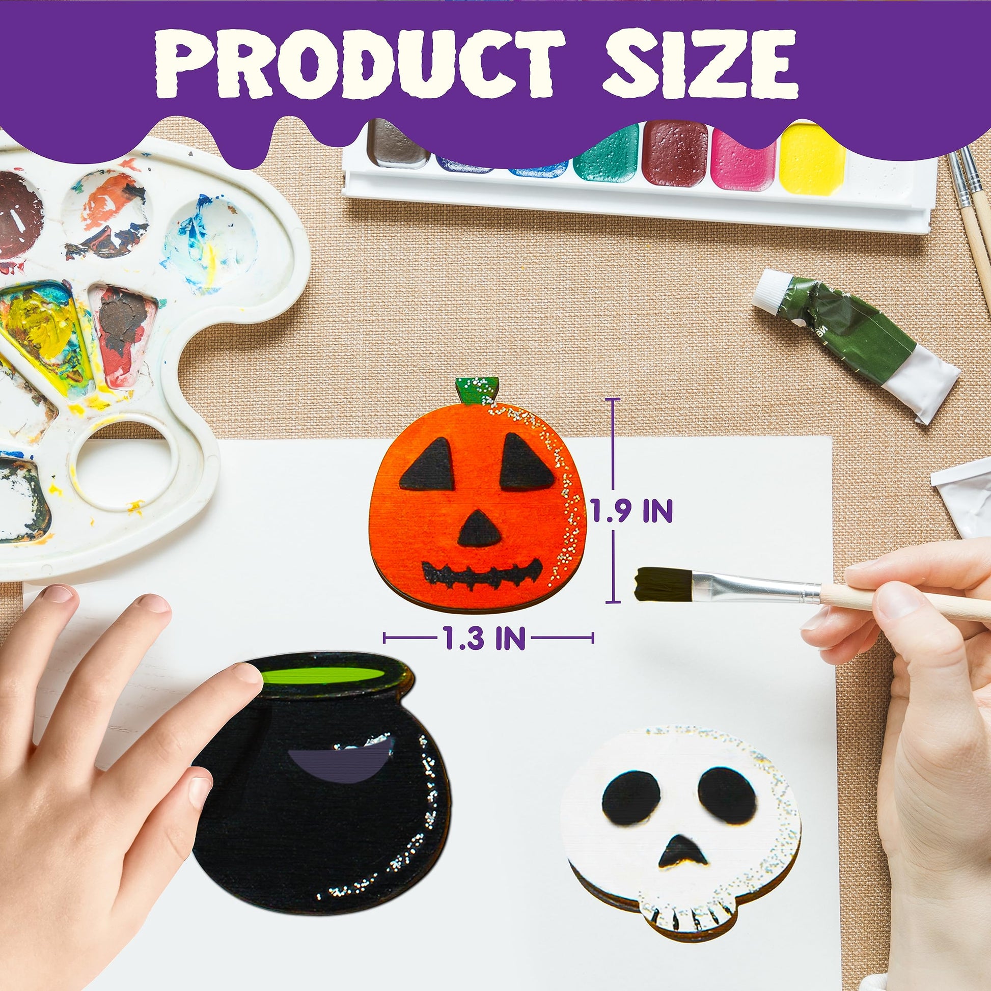 JOYIN 12 pcs Halloween Wooden Painting Crafts Kit, Creativity Painting Kit Includes 2 Color Pens for Kids Paint Gift, Family Activities Party Favor