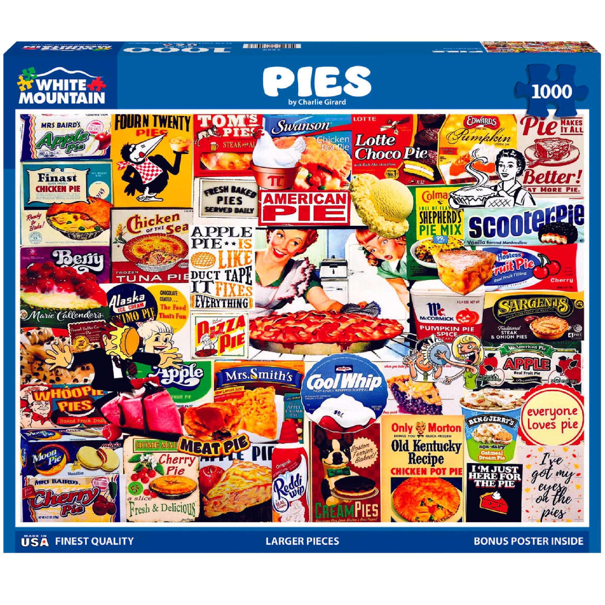 White Mountain 1000 Piece Jigsaw Puzzle Nostalgic Pie Label Collage, Pies