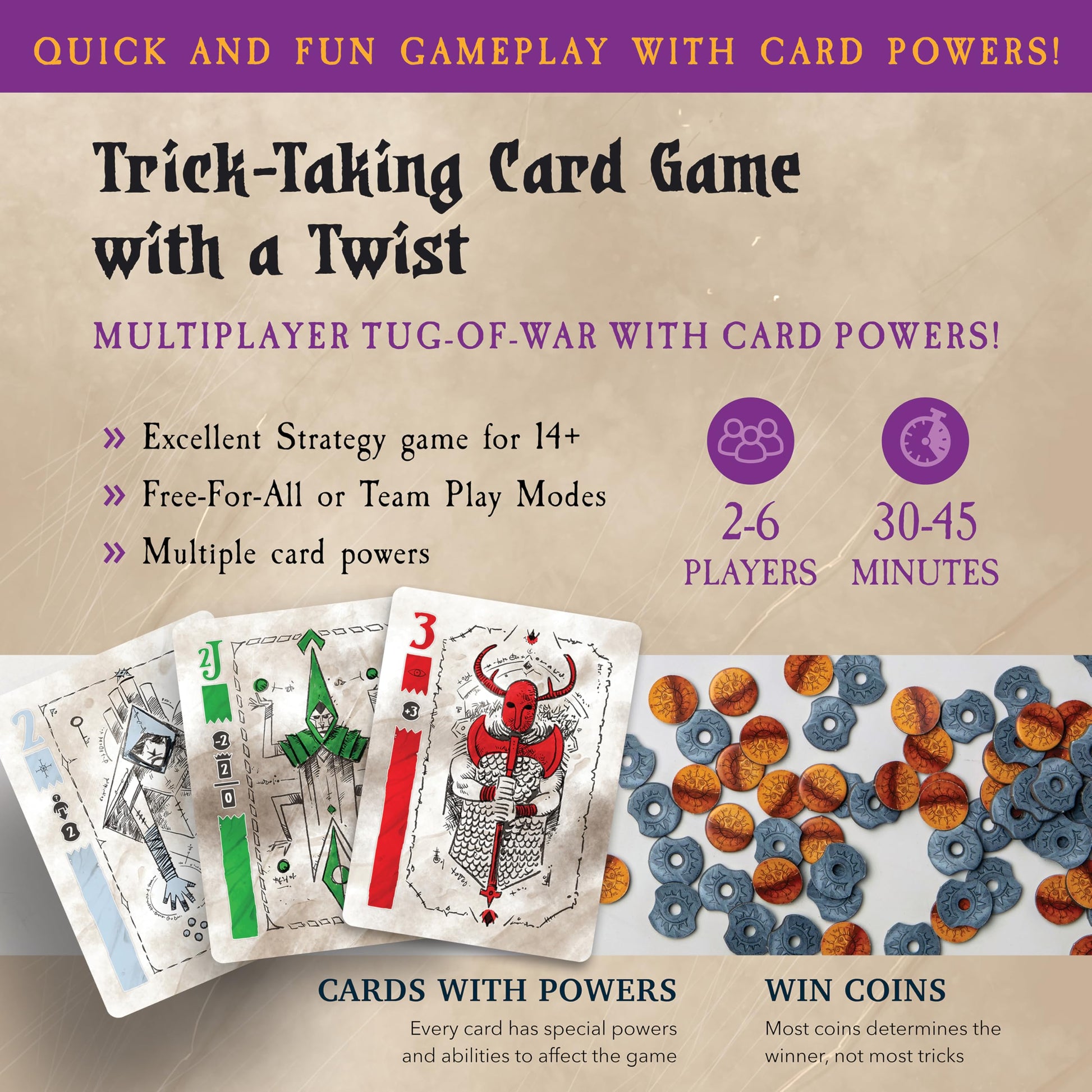 Thrones of Valeria Trick Taking Card Game - Fast and Fun Strategy Card Game with Card Powers and Game Twist - Family Fun for 3-6 players, ages 14+