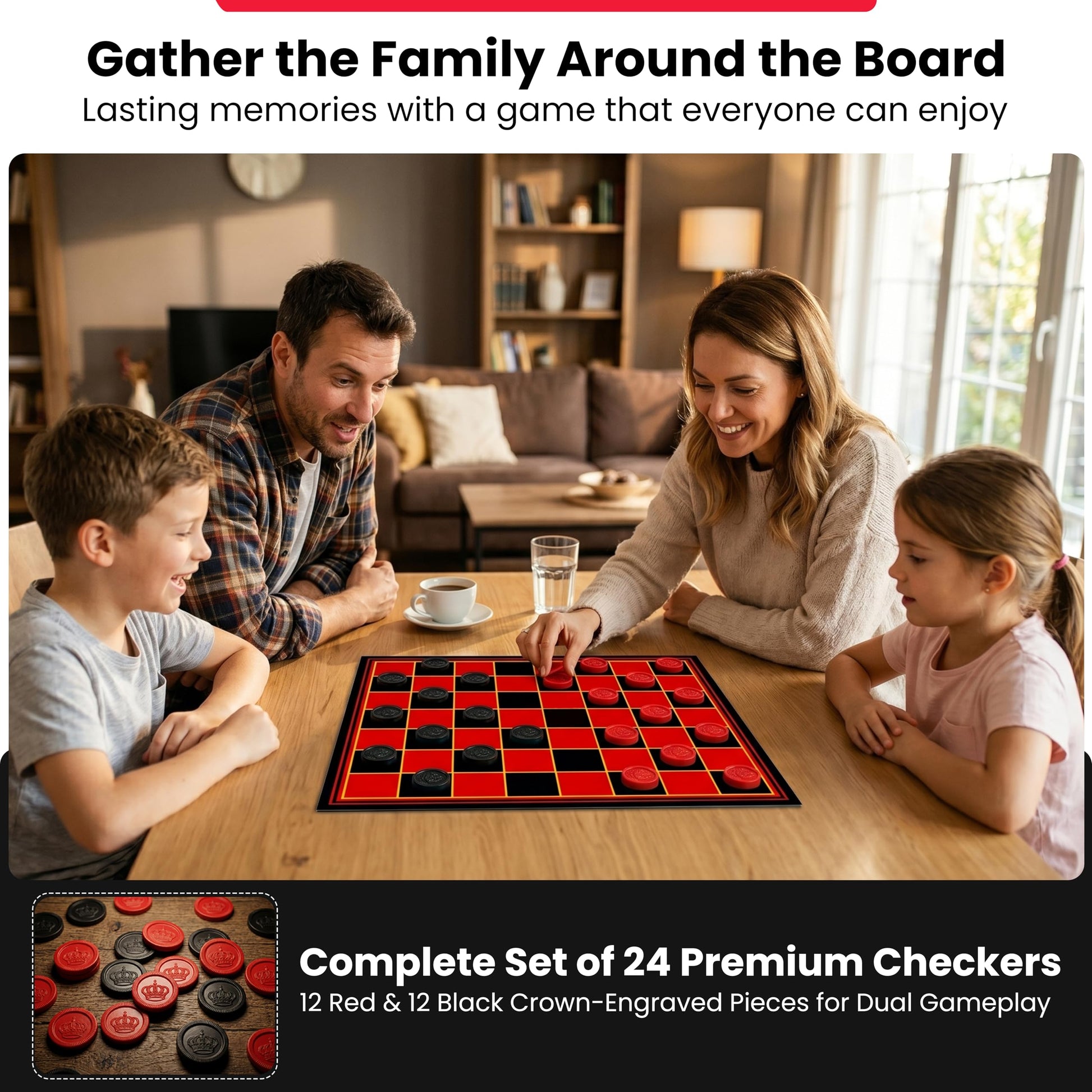 Kangaroo - Multiplayers Strategy Checker Board Game for Kids & Adults - Portable Educational Travel Cardboard Checkers - Includes Large Board w/ 24