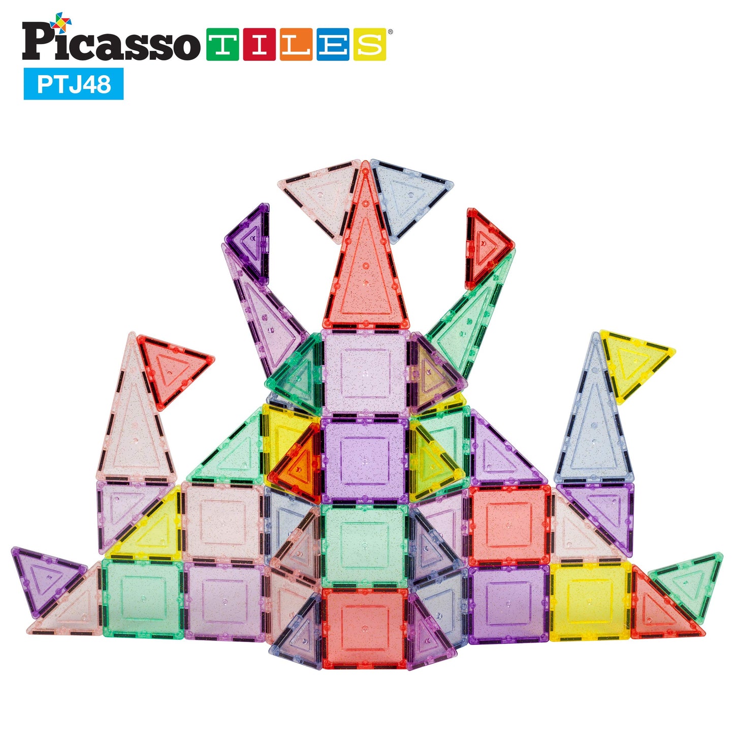 PicassoTiles Magnetic Tiles Blocks Magnet Tile Magnets Building Blocks Construction Toy Set with Reflective Leaf Flakes Magnetic Building Tiles Toys