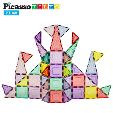 PicassoTiles Magnetic Tiles Blocks Magnet Tile Magnets Building Blocks Construction Toy Set with Reflective Leaf Flakes Magnetic Building Tiles Toys