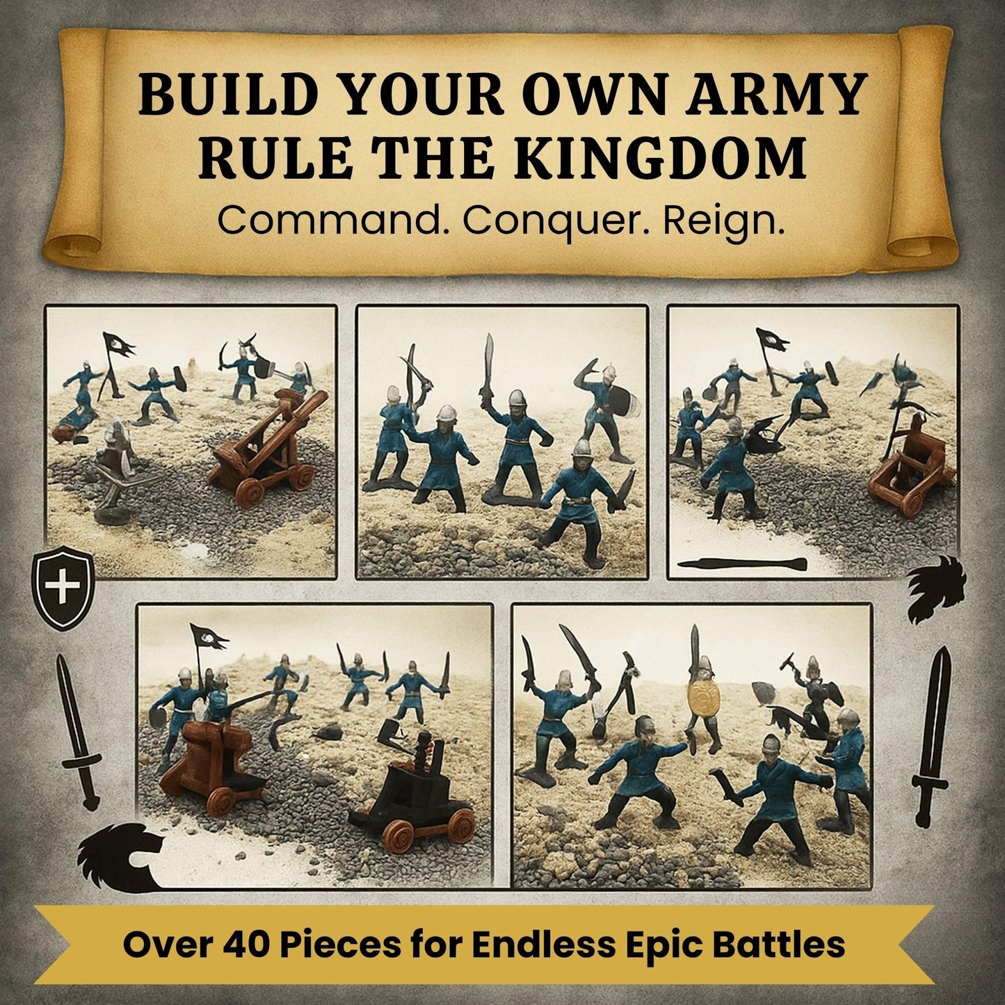 Liberty Imports Medieval Knights and Dragons Figures Playset - 42 Plastic Fantasy Soldier Figurines and Accessories Toys for Toddlers, Kids Imaginary