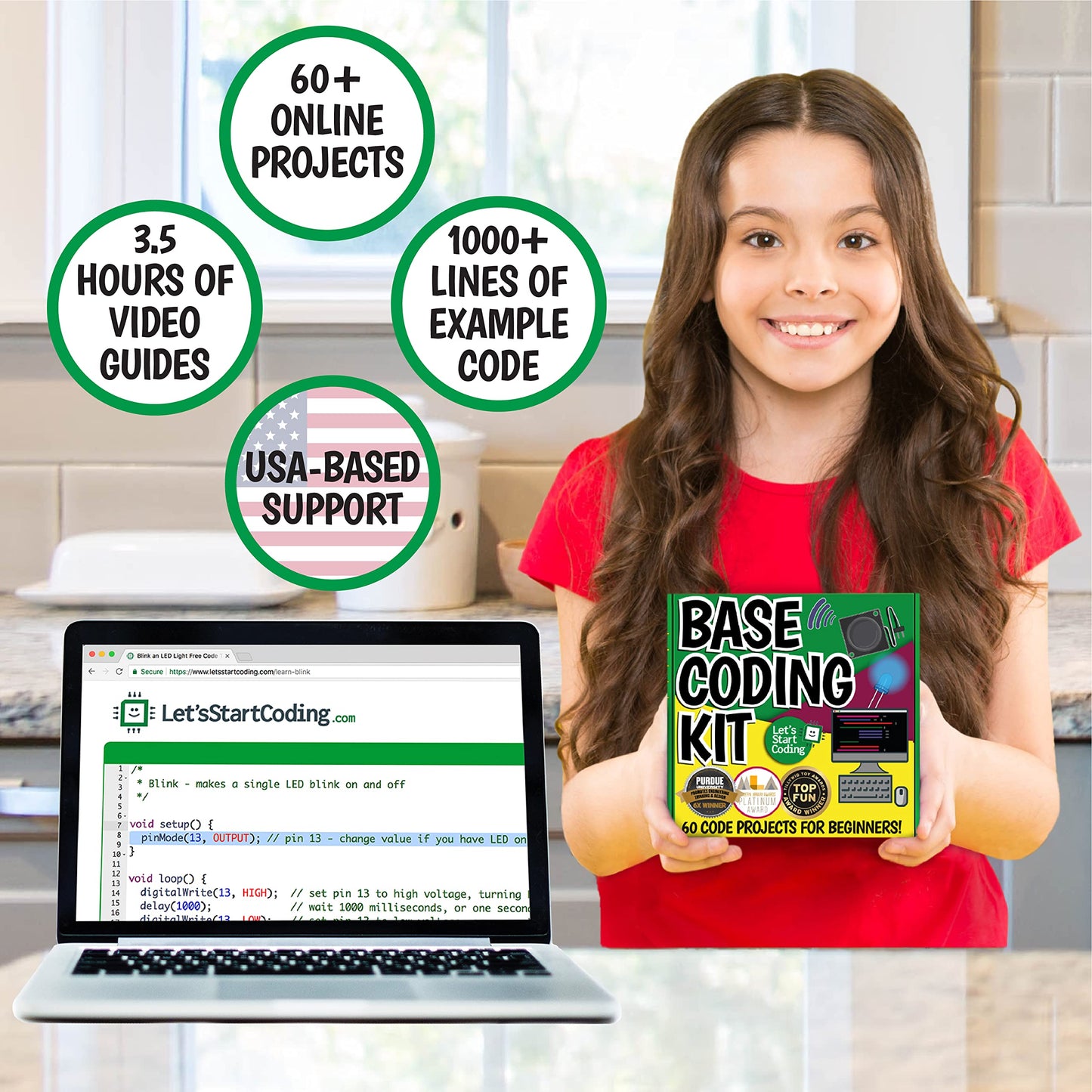 Base Kit Computer Coding Game for Kids 8-12+ and Teens to Learn Code & Electronics. Great STEM Gift for Boys & Girls for Real C++ Coding with Over 60