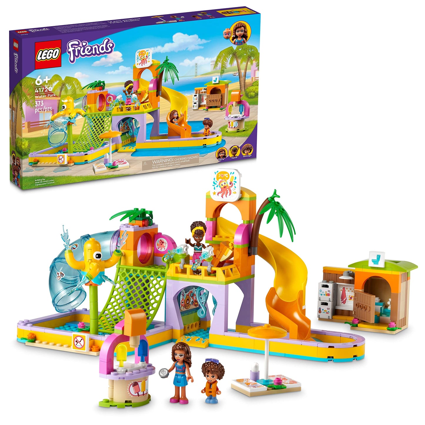 LEGO Friends Water Park Toy Building Set 41720 Pretend Play Kit with Swimming Pool Slides, Water Canons, and Two Mini-Dolls, Heartlake City Toy