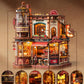 ROBOTIME Moving Coffee Factory 3D Wooden Puzzle for Adults - Mechanical Building Kit with Music Box & Warm LED Lights, 593PCS No-Glue Book Nook Kit