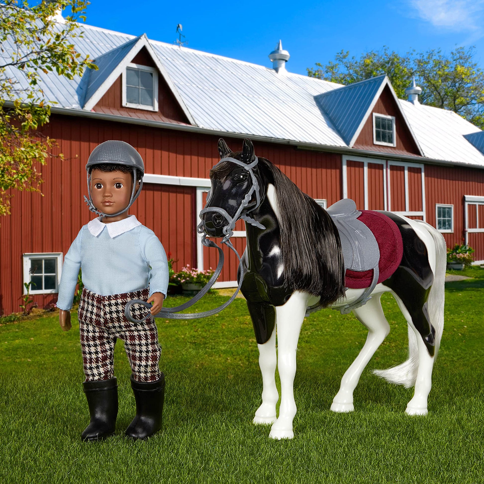 Lori - Mini Boy Doll & Toy Horse - 6-Inch Doll & Black Pinto Horse - Set with Clothes, Animal & Accessories - Playset for Kids - 3+ Years- Landon &