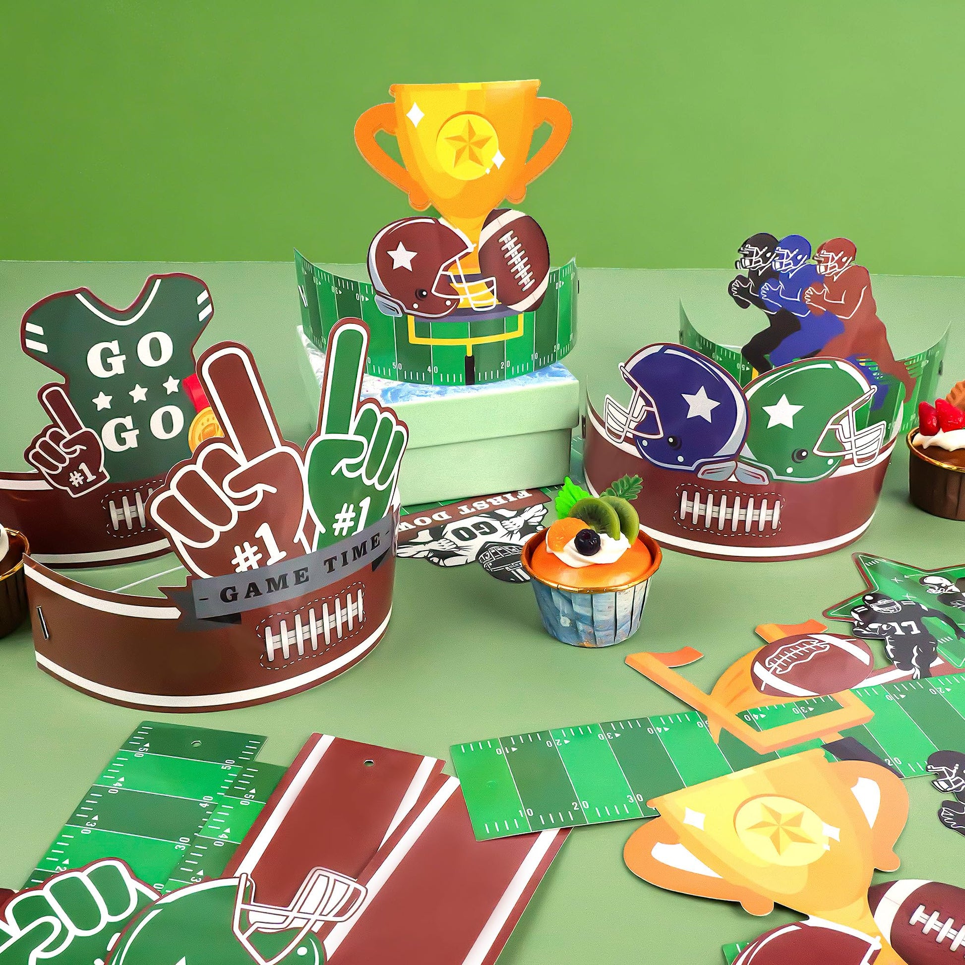 Nuesaurd 24 Pcs Football Birthday Party Hats Footballs Themed Birthday Decorations Football Headbands Paper Crown Party Supplies for Adults Kids Photo