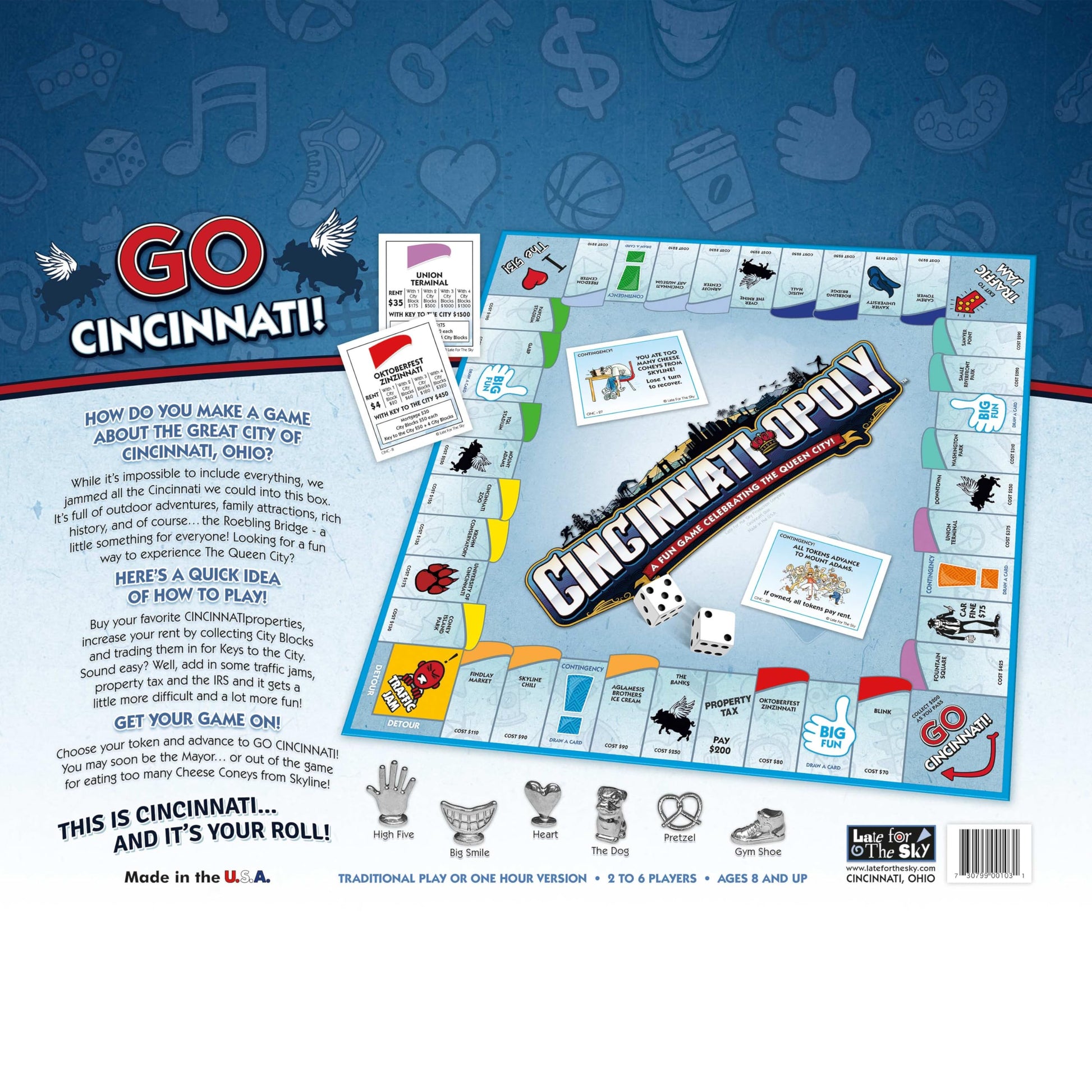 Late for The Sky Cincinnati-Opoly Board Game - Family Strategy Game for 2-6 Players, Opoly-Style City Landmarks, Fast One-Hour Option, Fun Gift