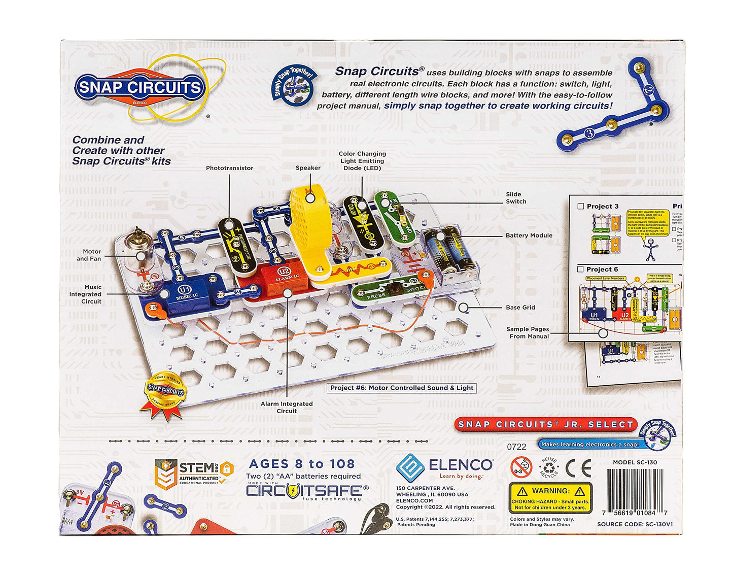 Snap Circuits Jr. Select SC-130 Electronics Exploration Kit | Over 130 Projects | Full Color Project Manual | 30+ Parts | STEM Educational Toys