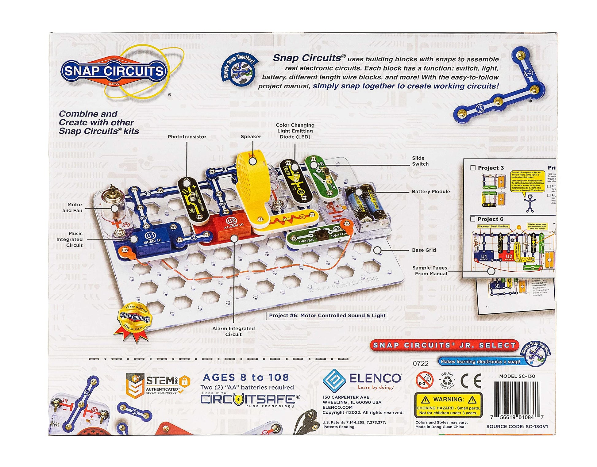 Snap Circuits Jr. Select SC-130 Electronics Exploration Kit | Over 130 Projects | Full Color Project Manual | 30+ Parts | STEM Educational Toys