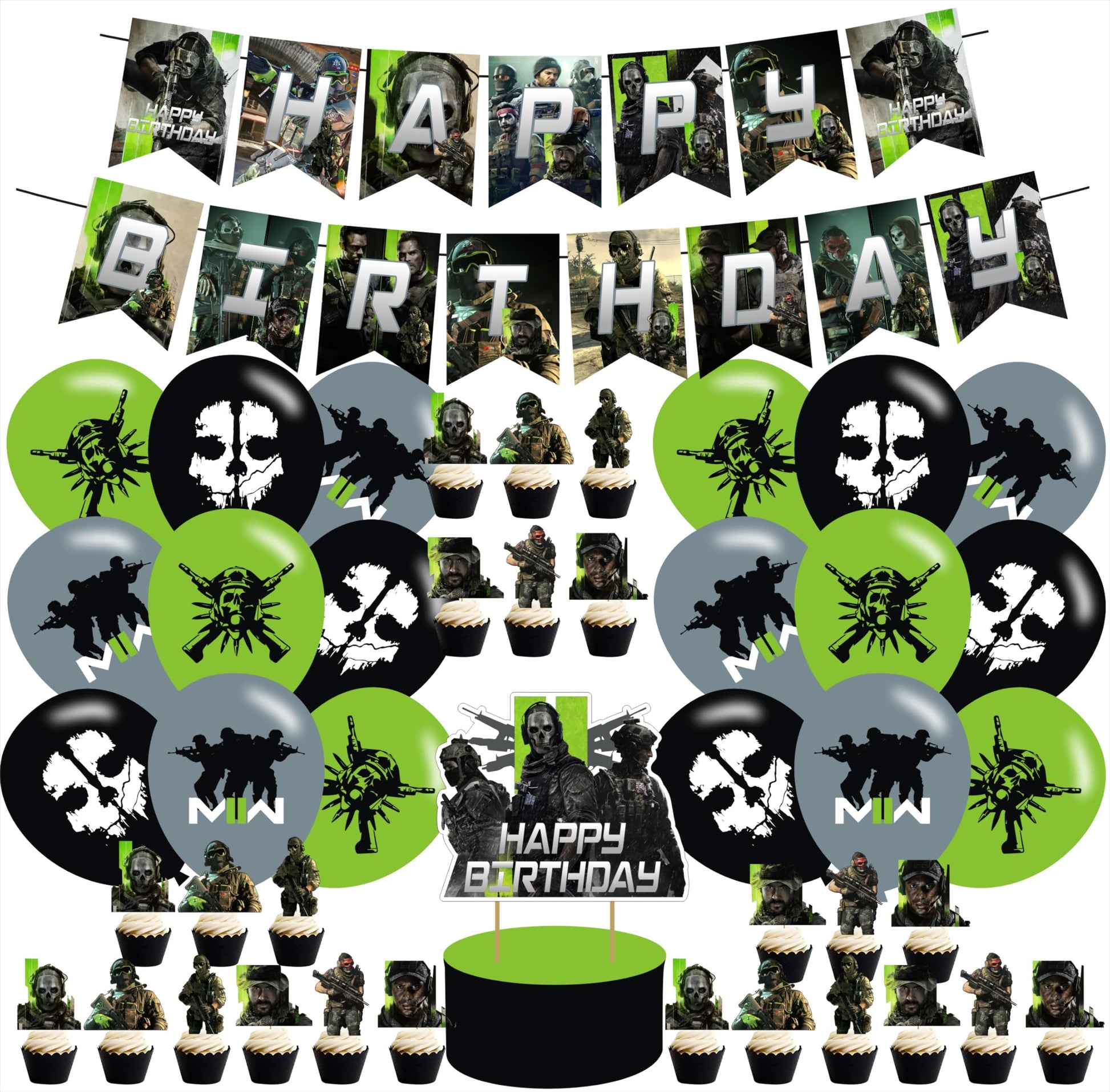 Gaming Theme Birthday Party Decorations,Call Of Du_ty Party Supply Set for Kids with 1 Happy Birthday Banner ,24 Cupcake Toppers ,18 Call Hero
