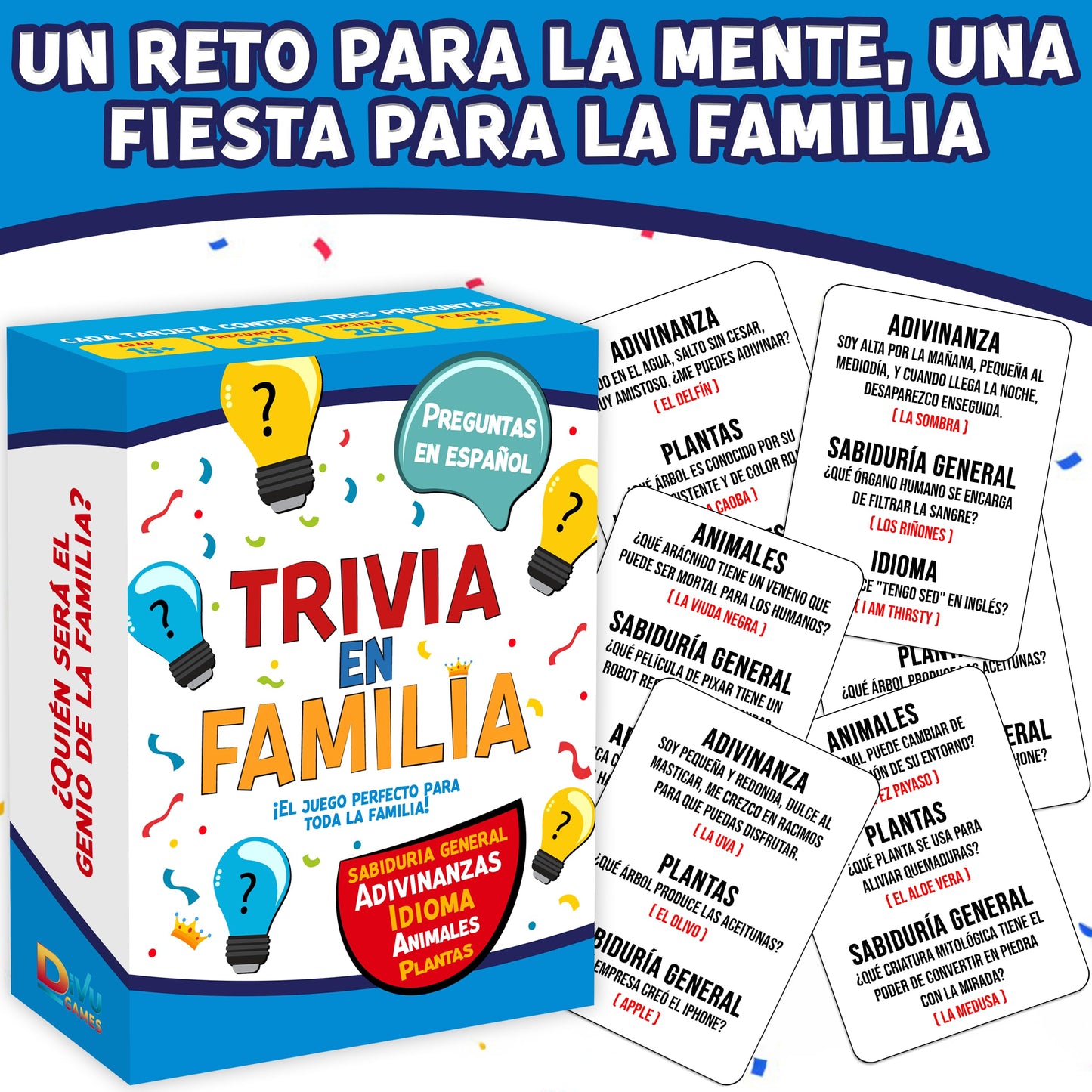 DiVU Games Trivia en Familia - Board Game en Español for Family, Friends, Adults & Teens | Juego de Cartas | Fun and Educational Trivia for Party