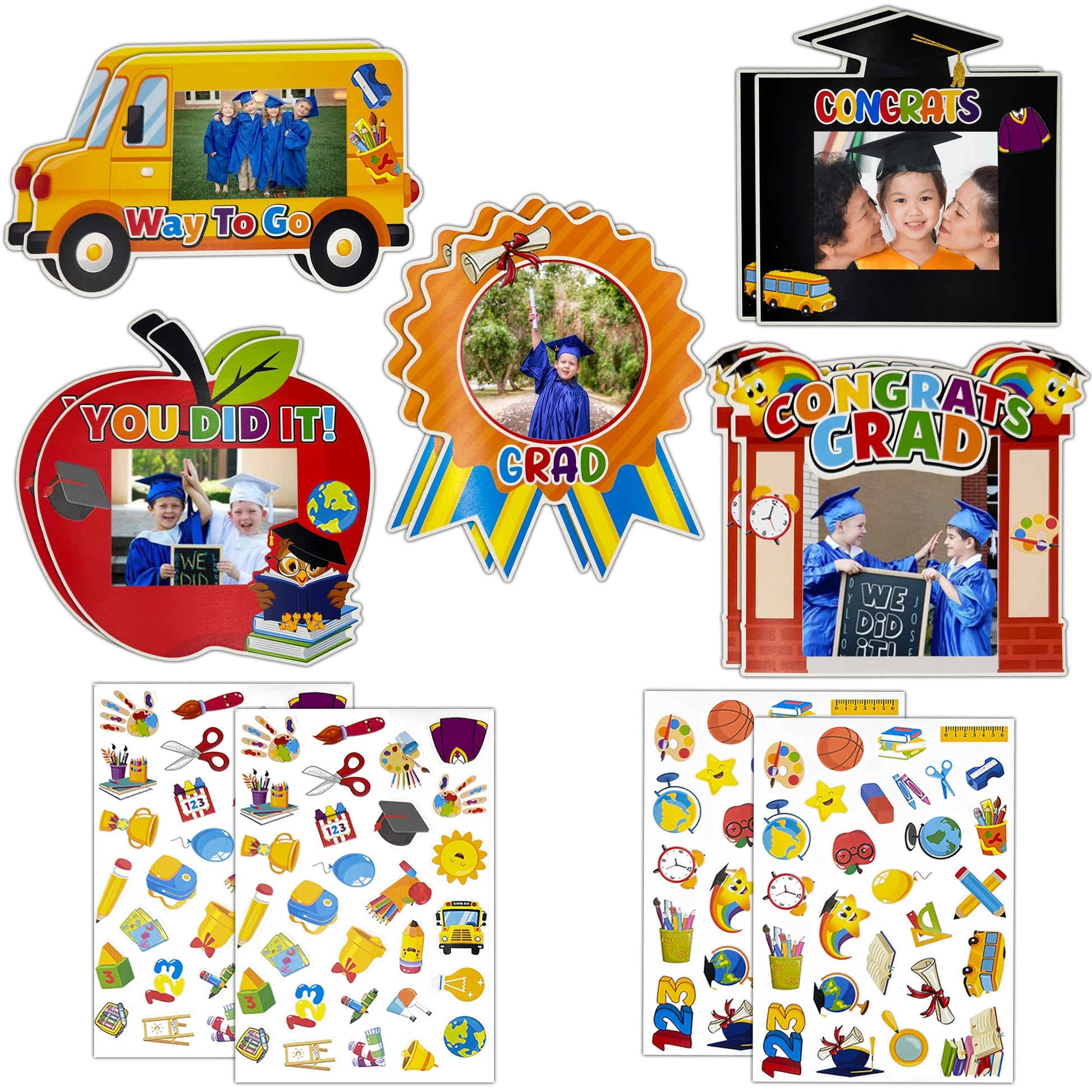 10 Pcs Kindergarten Graduation Picture Frame Crafts Kits Congrats Grad Photo Frame with Apple Bus Stickers DIY Photo Props for 2025 Graduation Party