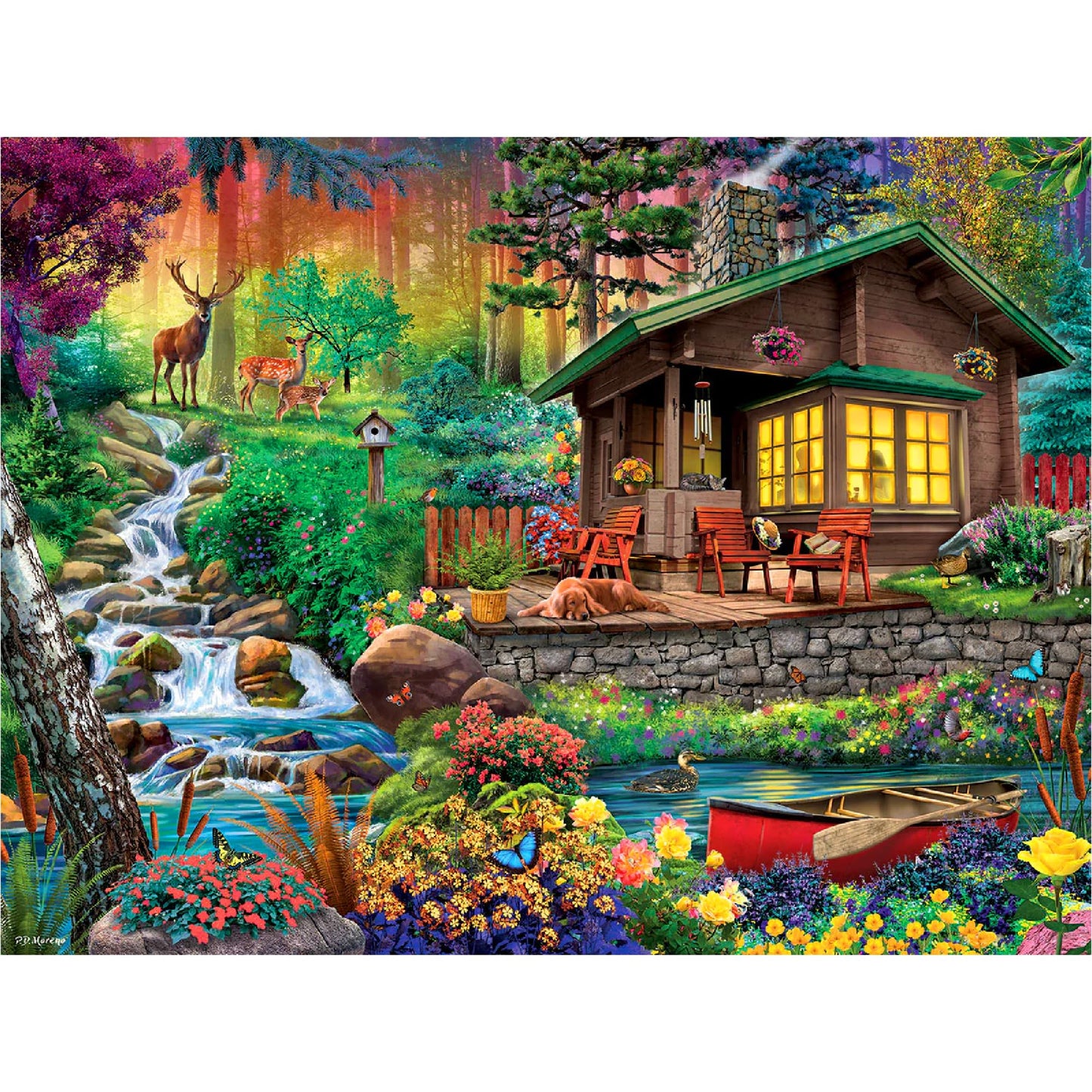 White Mountain 500 Piece Jigsaw Puzzle Spring Flowers, Cabin in The Woods