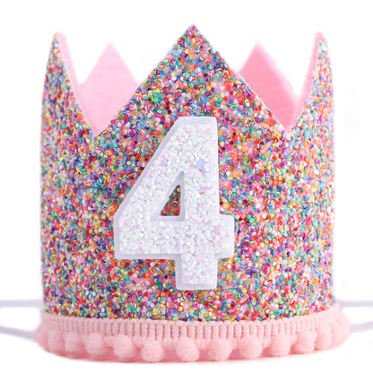 WAHAWU Rainbow Crown - 4th Birthday Party Glitter Crown, Kids Birthday Hats, Baby Photo Props, Little Girls Hair Accessories