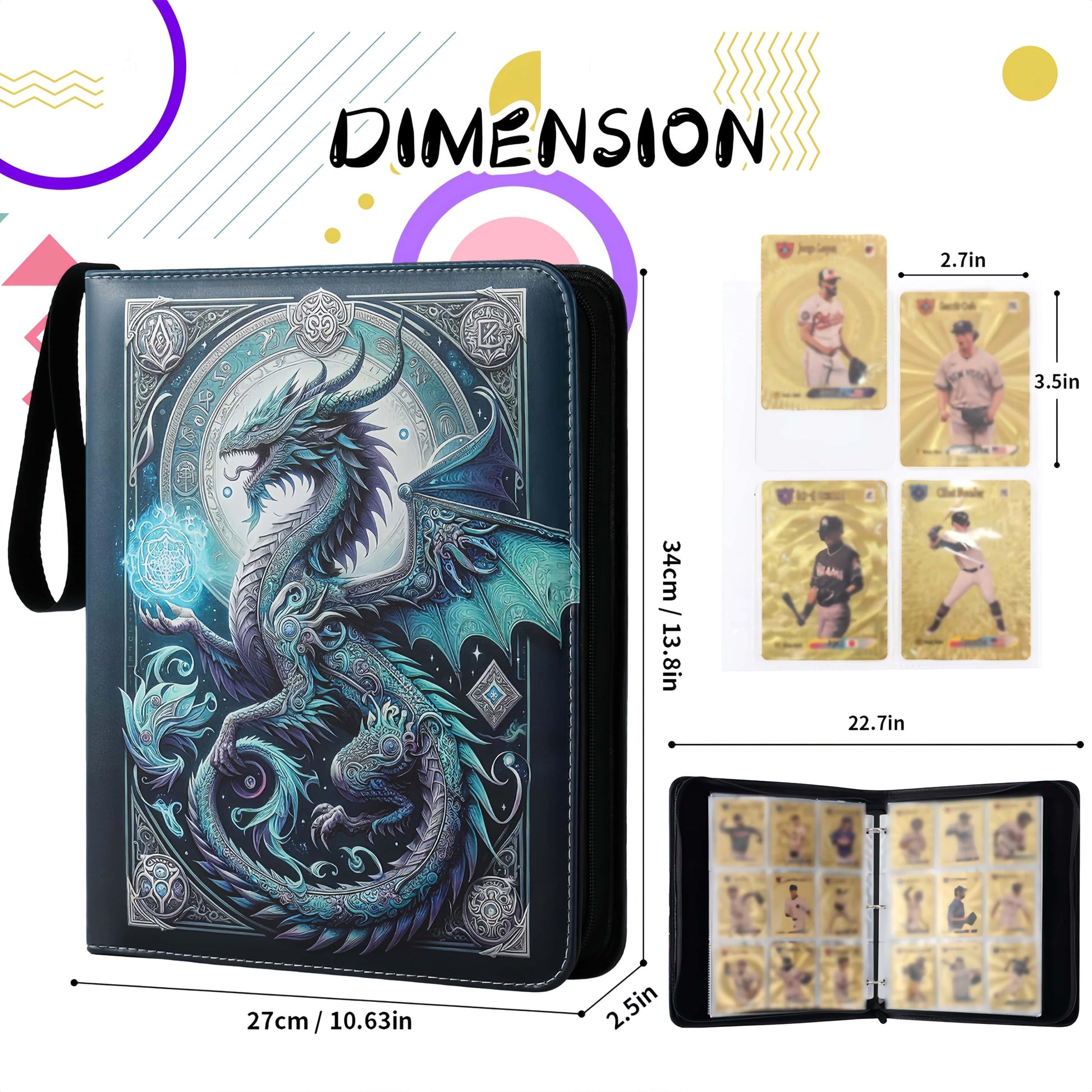 9-Pocket 3-Ring Trading Card Binder - Includes 50 Double-Sided Sleeves, Holds 900 Cards, Zippered Cute Card Holder for Boys & Girls Collectors