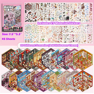 SWIMDOG 20 Sets DIY 3D House Goth Sticker Scene for Adults, Micro Horror Style DIY Scenes Therapy Sticker, Halloween Party Favors Goodie Bags Stuffer