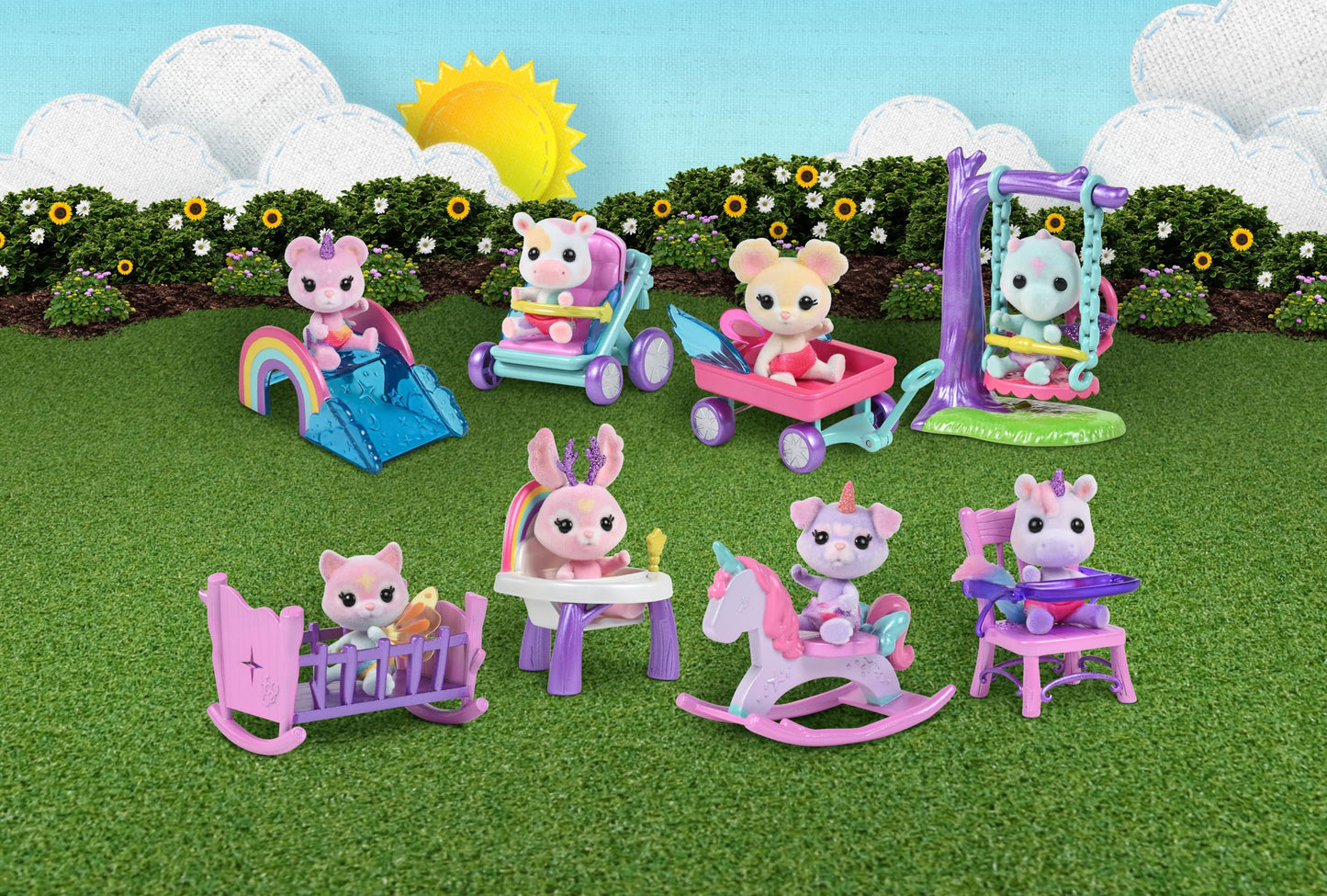 Honey Bee Acres Rainbow Ridge Fantasy Collectible Toy Figure Series, Surprise Set Includes Flocked Poseable Figure with Accessory, Assorted Style, for