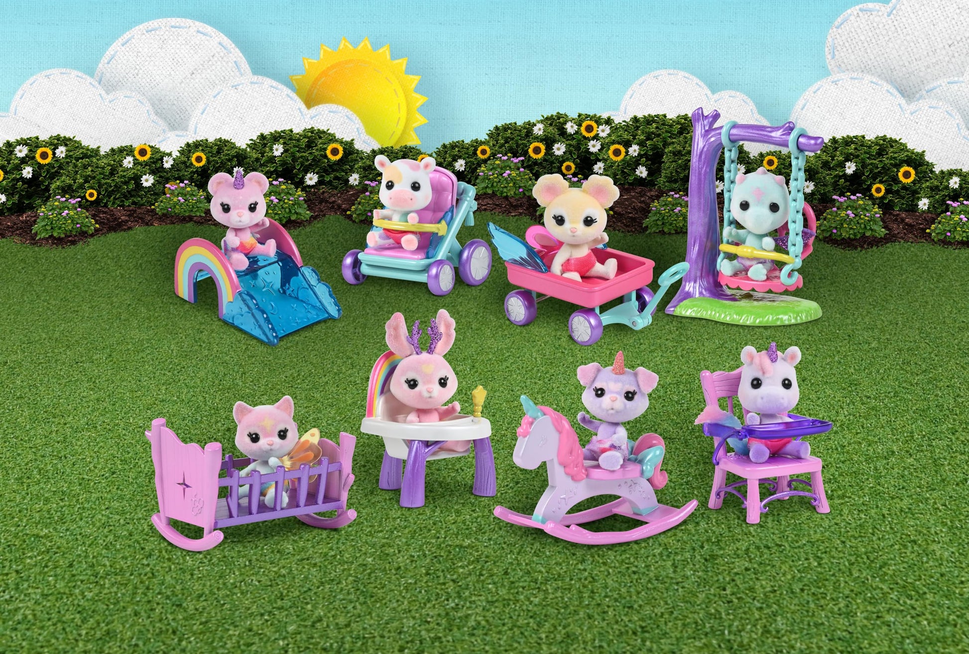 Honey Bee Acres Rainbow Ridge Fantasy Collectible Toy Figure Series, Surprise Set Includes Flocked Poseable Figure with Accessory, Assorted Style, for