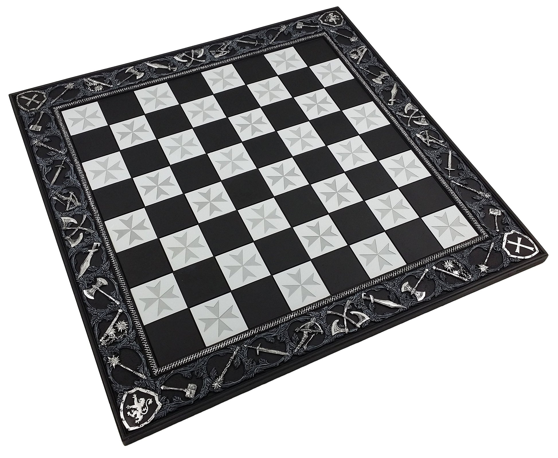 HPL 17" Medieval Times Maltese Cross Chess Board Black and Silver with 1 5/8" Squares
