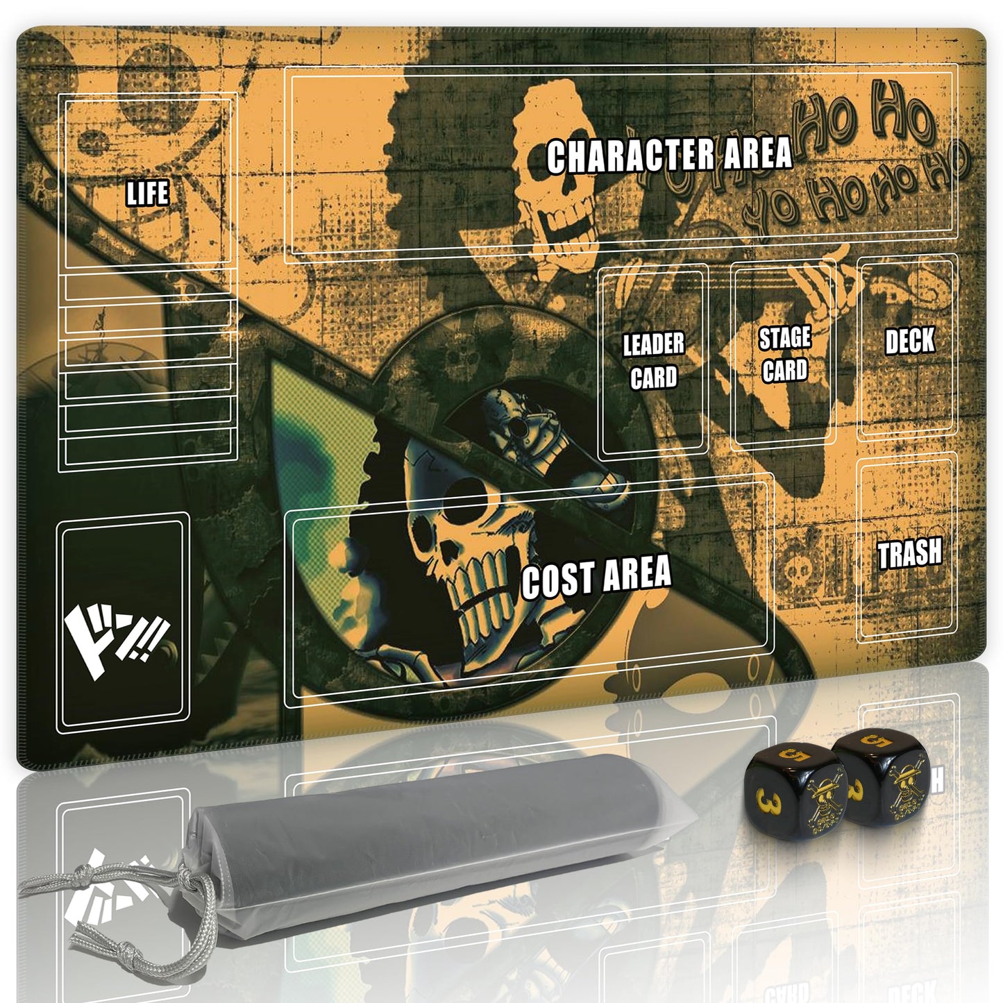 GuarditechProX for one Piece TCG playmat Set - 14x24 inches Gaming mat with 2 Skull dice and Storage Bag for one Piece Card Game Adventures (Skeleton)