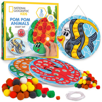 National Geographic Kids Pom Poms Arts and Crafts Kit - Pom Pom Animals Toddler Craft Kit, Preschool Art, Toddler Crafts Ages 3-5, Crafts for Toddlers