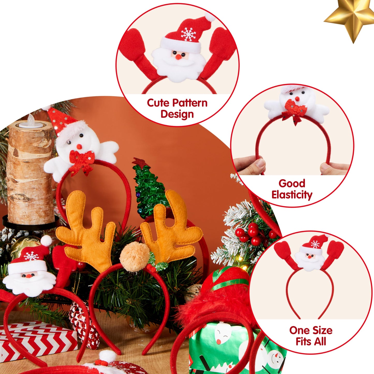 JOYIN 16PCS Cute Christmas Headbands, Festive Set, Great for Christmas Parties, Holiday Party Favors, Unique Design, Wide Application, Premium